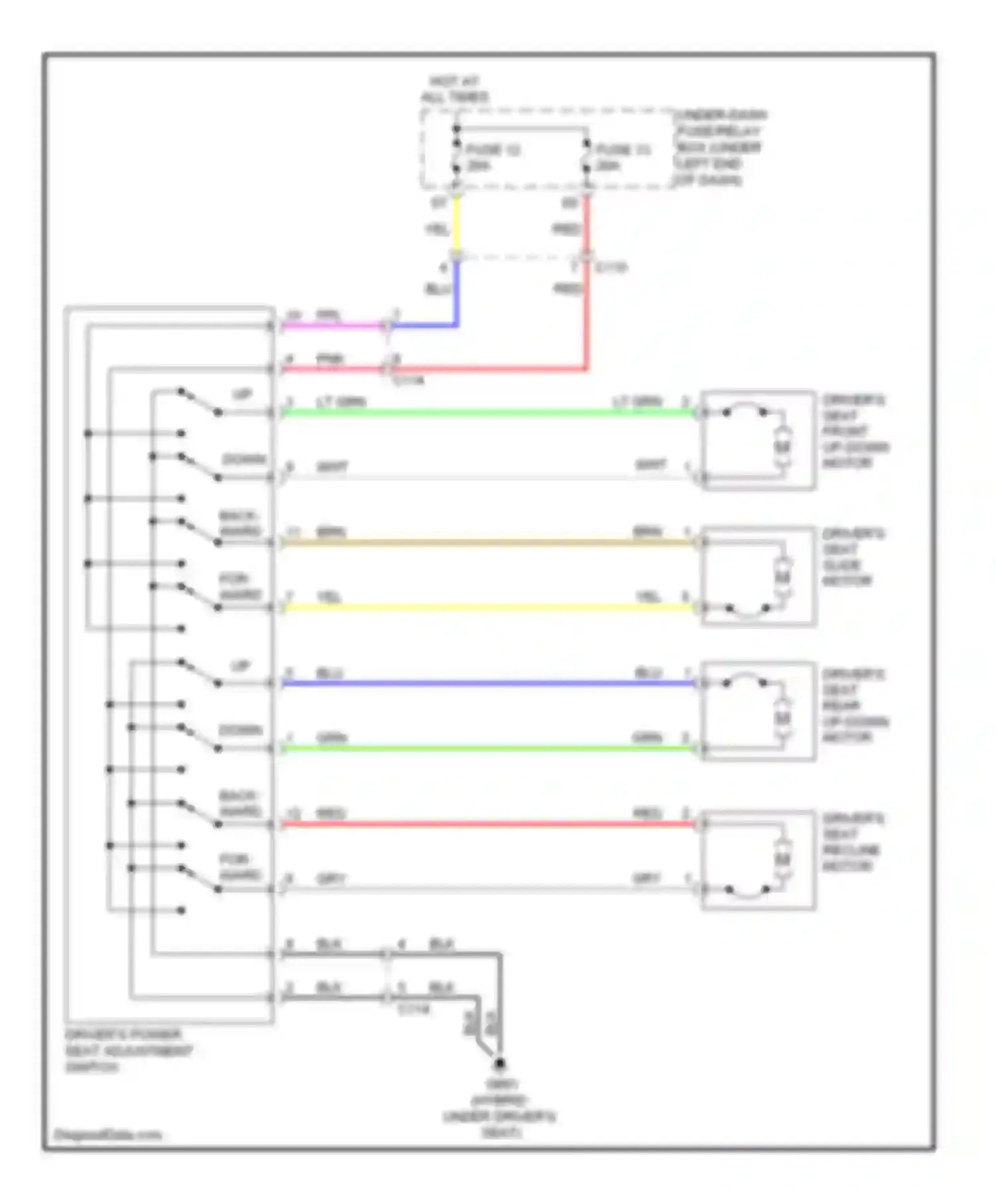 Wiring diagram driver's seat rear up-down motor for Acura ILX I (2012-2015) (1 of 1)