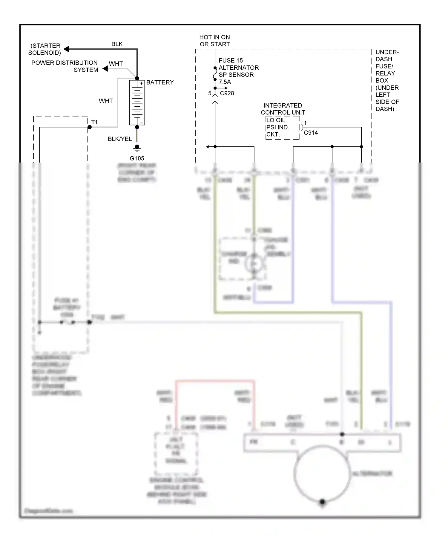 Wiring diagram power distribution system for Acura Integra III (1993-2001) (1 of 3)