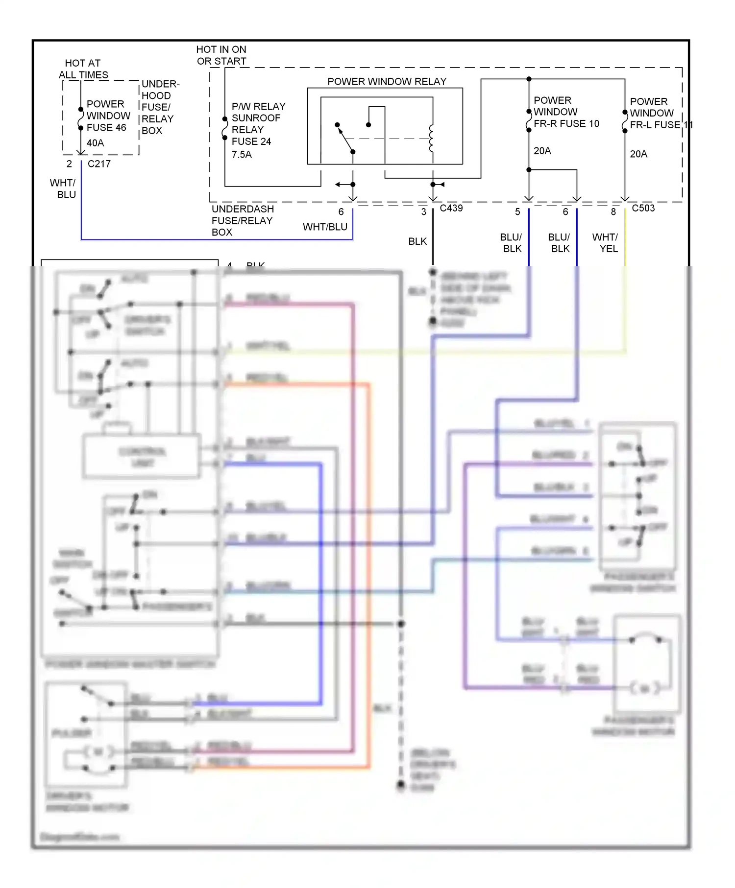 Wiring diagram power window master switch for Acura Integra III (1993-2001) (2 of 3)