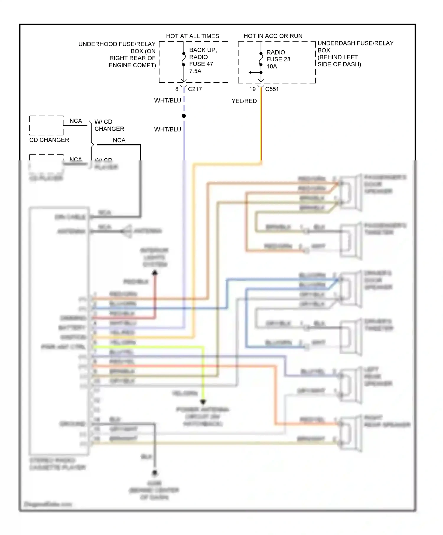 Wiring diagram w/ cd player for Acura Integra III (1993-2001) (1 of 1)