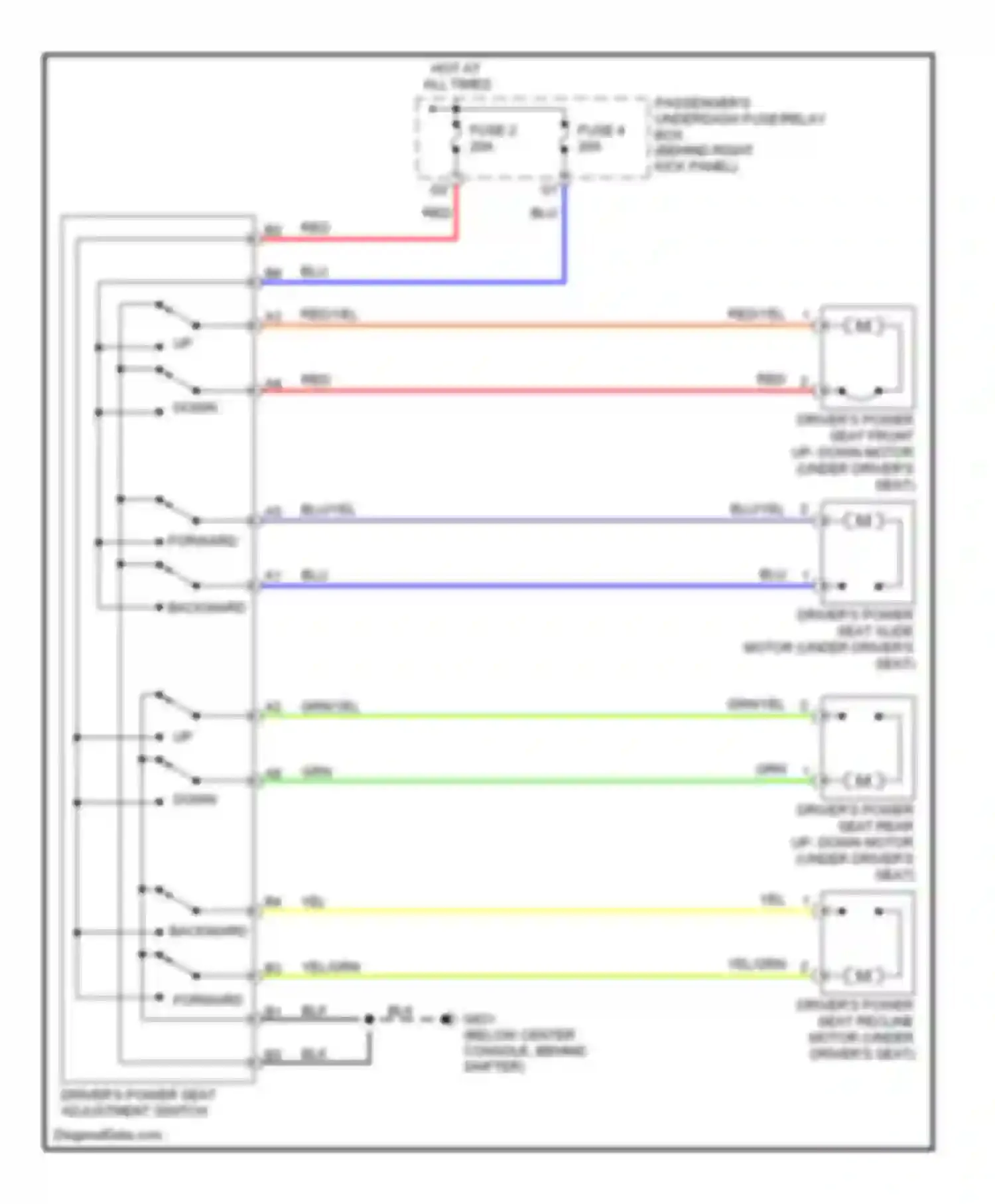 MDX Acura I (2000-2006): Driver power seat circuit, without memory