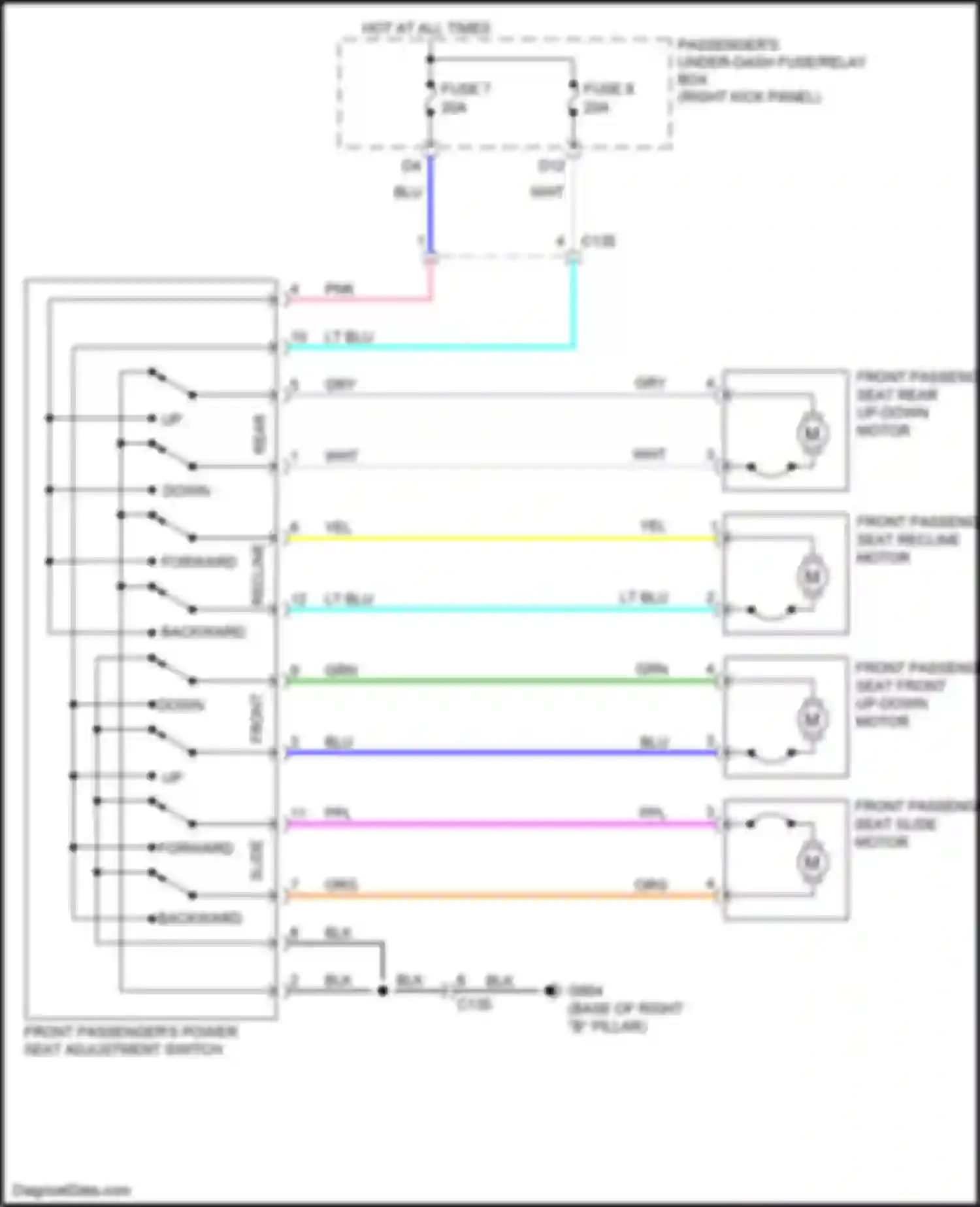 Wiring diagram front passenger's power seat adjustment switch for Acura MDX III facelift 2 (2016-2021) (1 of 3)