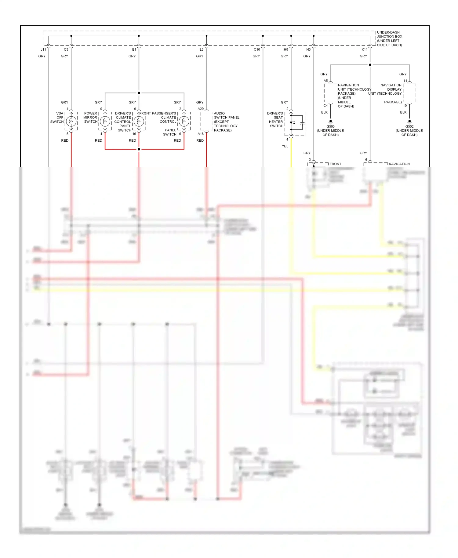 Acura RDX I (2006-2009) audio switch panel (except technology package) wiring diagram  (1 of 2)