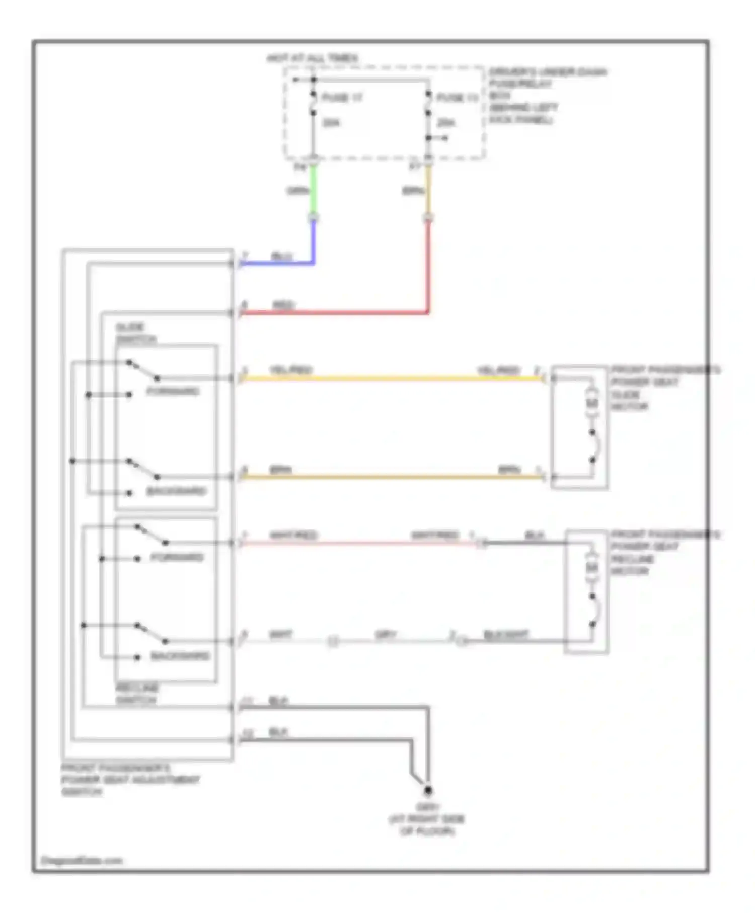 Wiring diagram front passenger's power seat slide motor for Acura RL II (2004-2008) (1 of 1)
