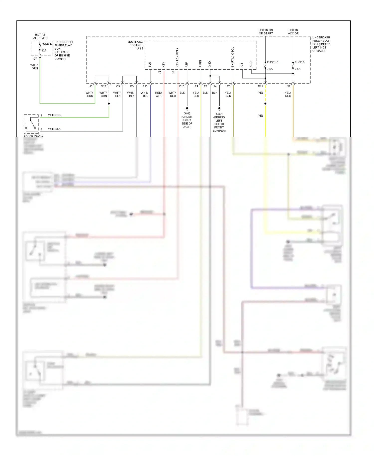 Acura RSX I (2001-2004) a/t shift switch (under shift lever console panel) wiring diagram  (1 of 1)