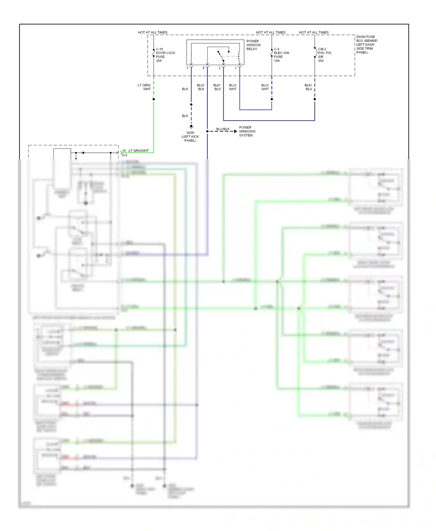 Wiring diagram power windows system for Acura SLX I (1995-1999) (1 of 2)