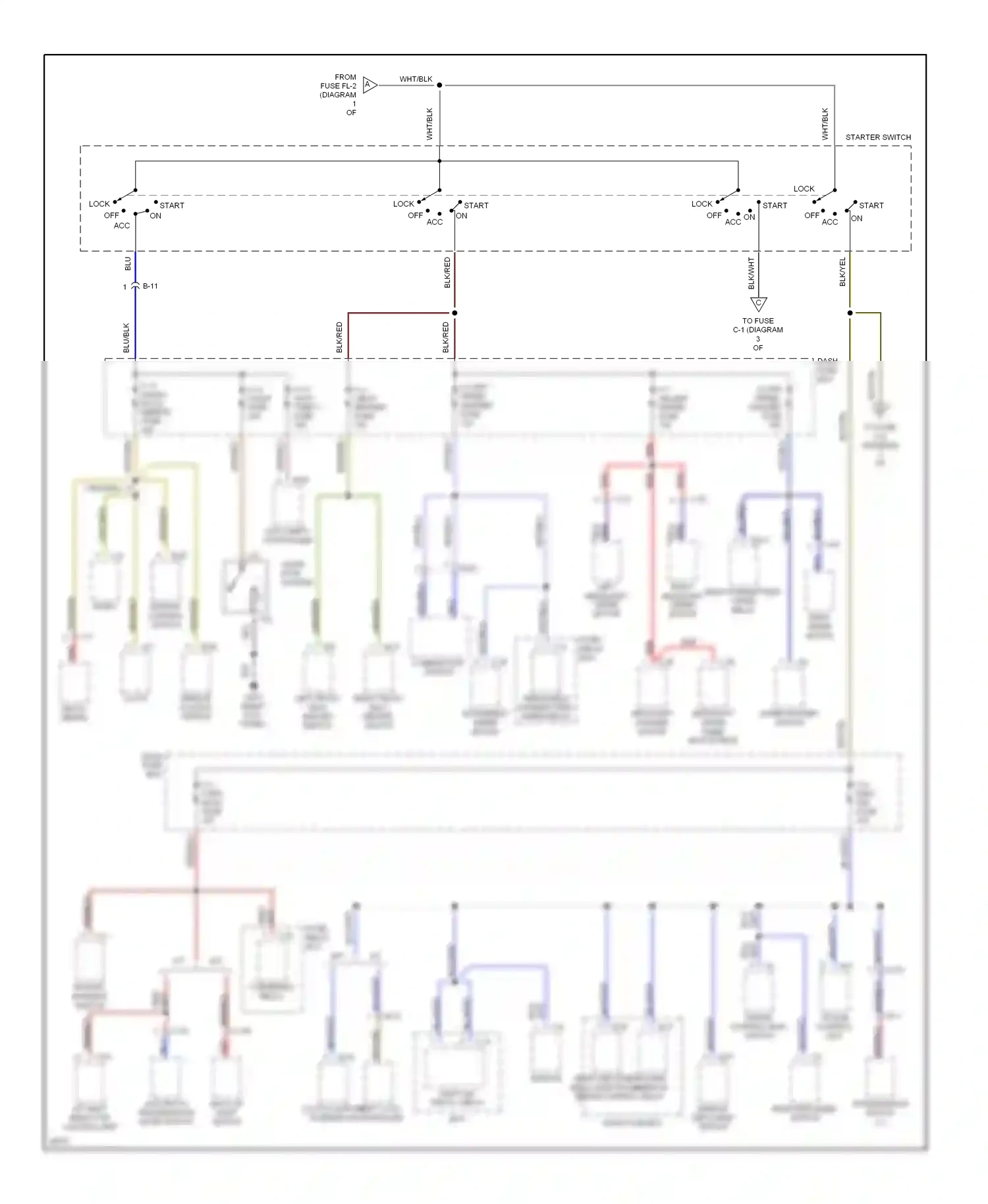 Wiring diagram shift lock controller clutch switch fuse/relay box for Acura SLX I (1995-1999) (1 of 1)