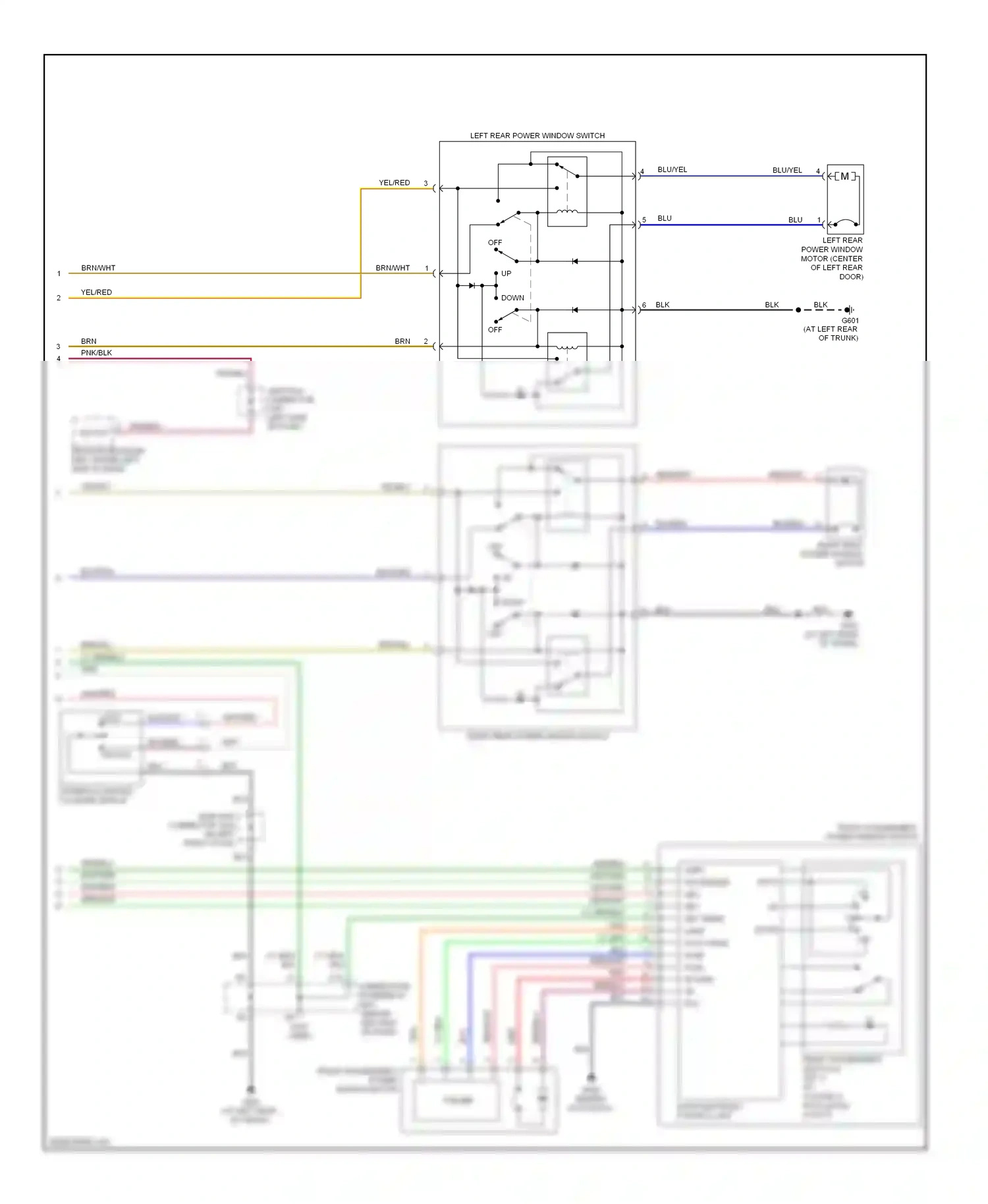 Wiring diagram front passenger's power window switch for Acura TL III facelift (2006-2008) (6 of 6)