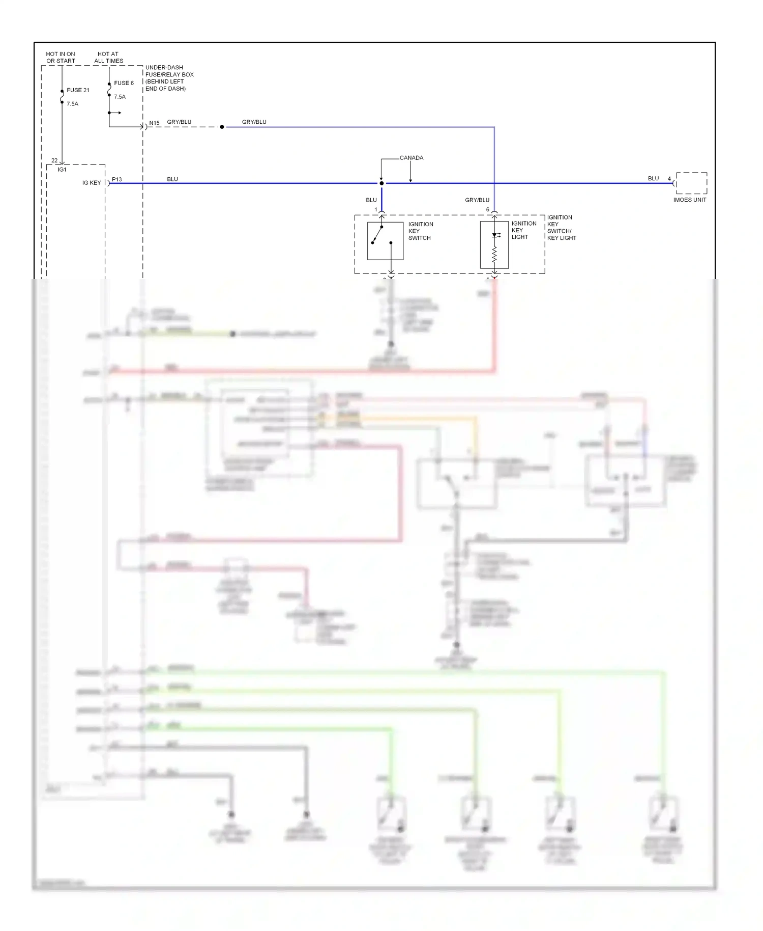 Wiring diagram ignition key switch/ key light for Acura TL III facelift (2006-2008) (2 of 4)