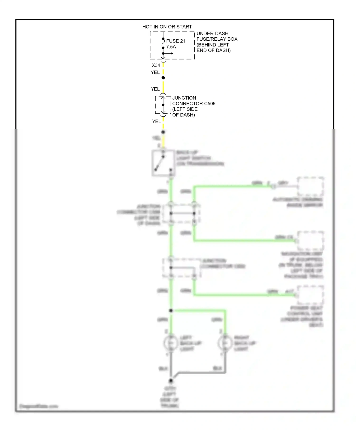 Wiring diagram left back-up light for Acura TL III facelift (2006-2008) (2 of 4)