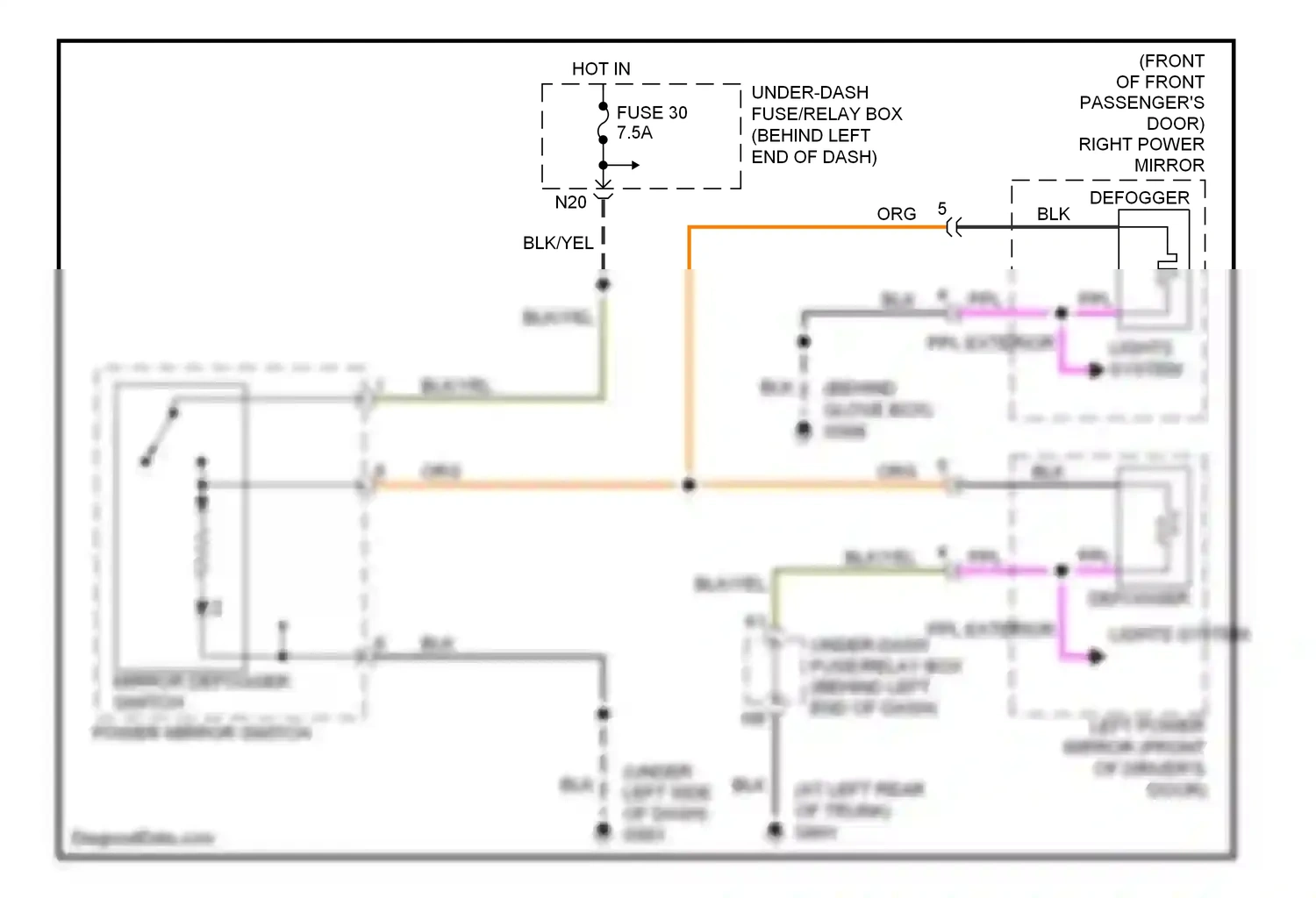 Wiring diagram mirror defogger switch for Acura TL III facelift (2006-2008) (1 of 2)