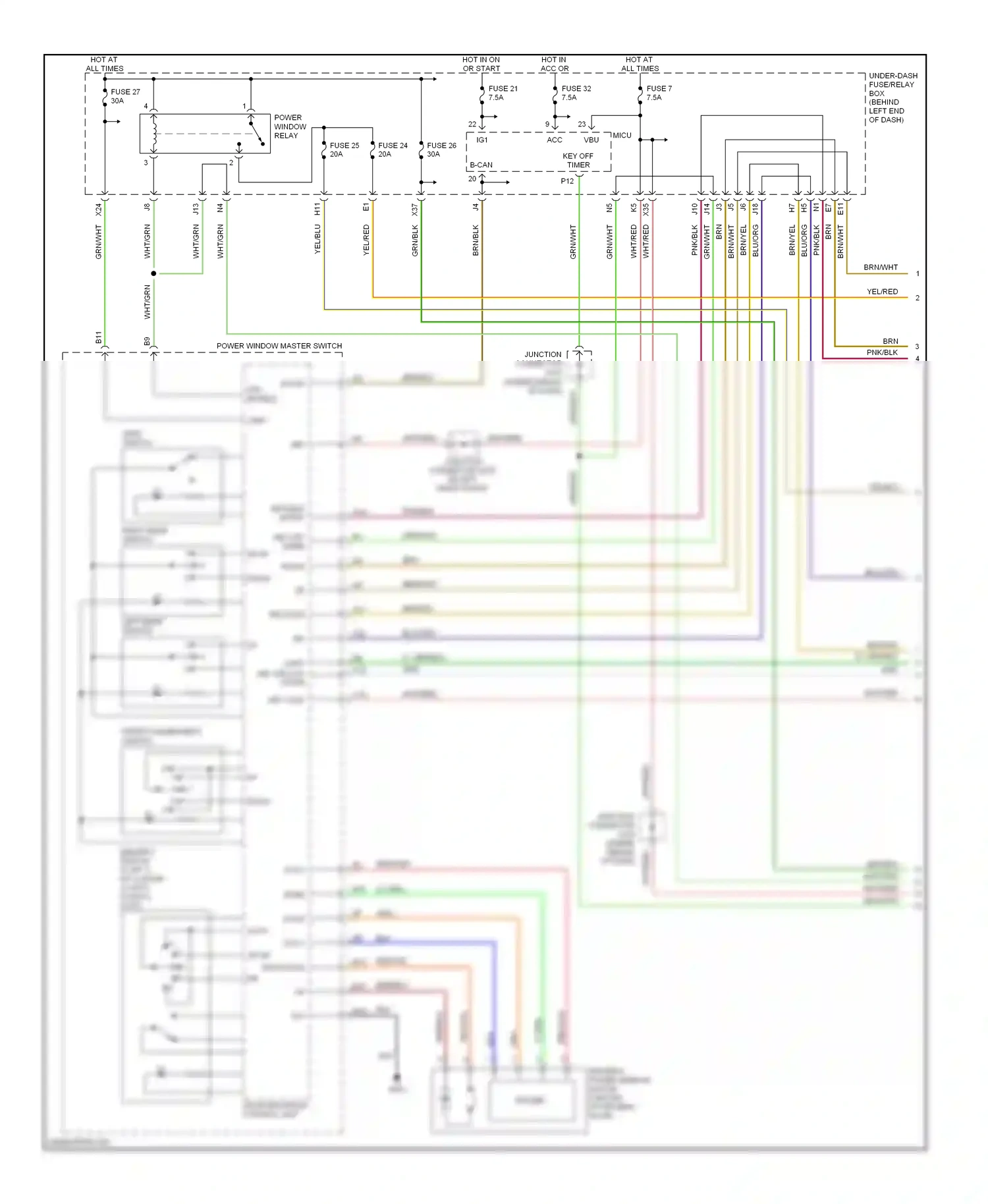 Wiring diagram power window master switch for Acura TL III facelift (2006-2008) (11 of 11)