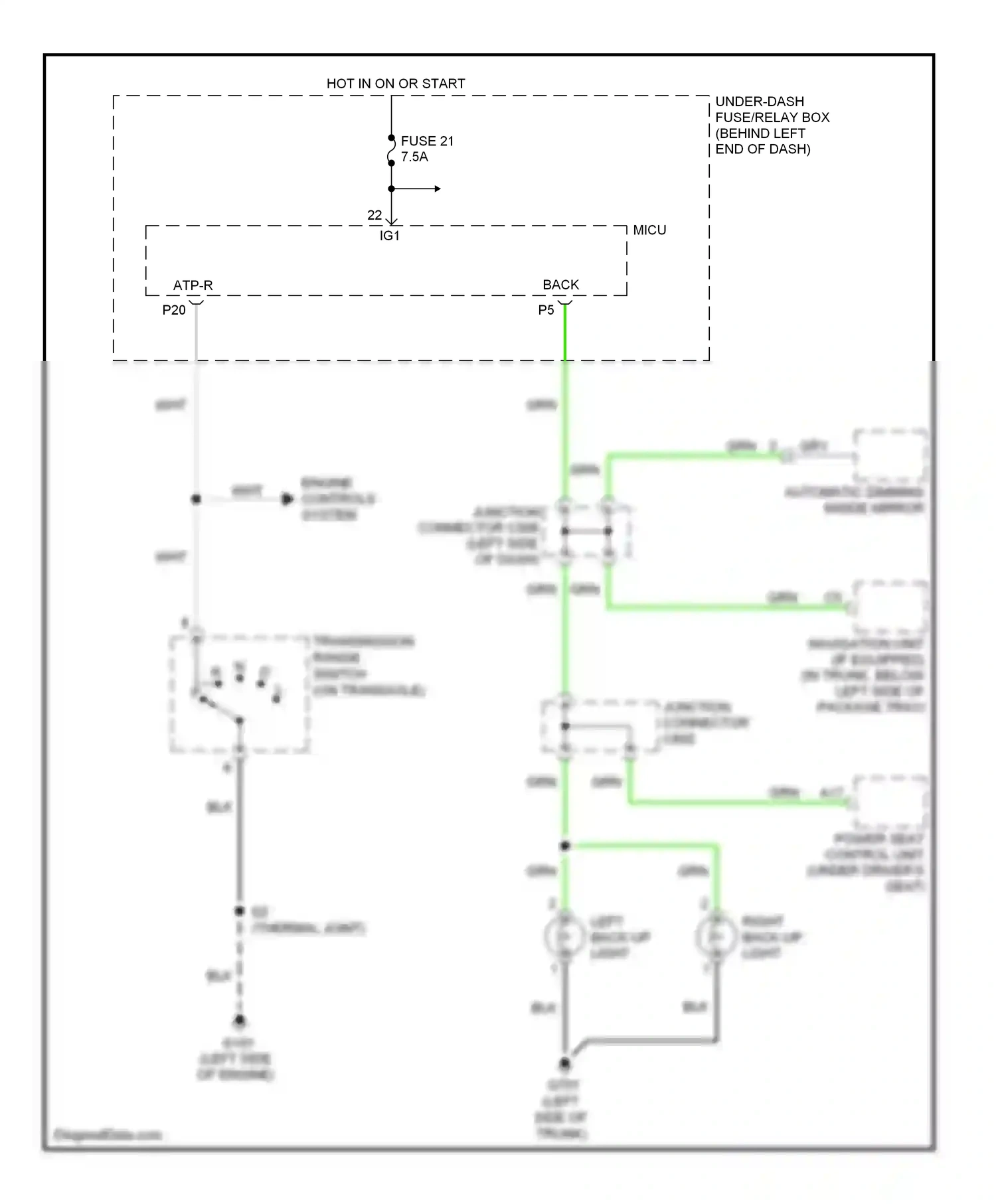Wiring diagram transmission range switch (on transaxle for Acura TL III facelift (2006-2008) (3 of 4)