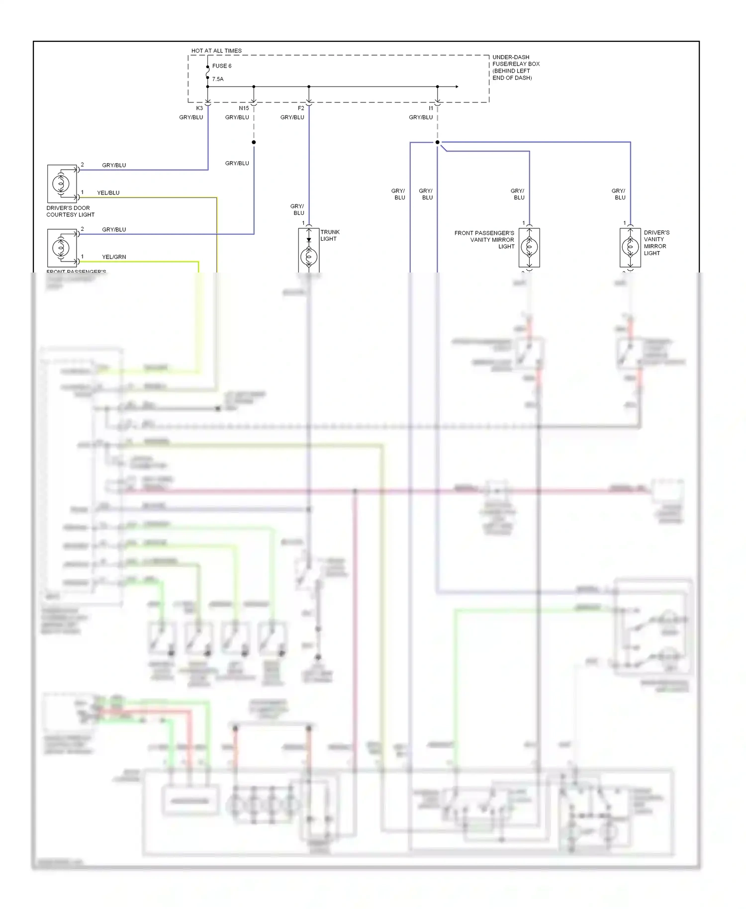 Wiring diagram front passenger's vanity mirror light for Acura TL III (2003-2006) (1 of 1)