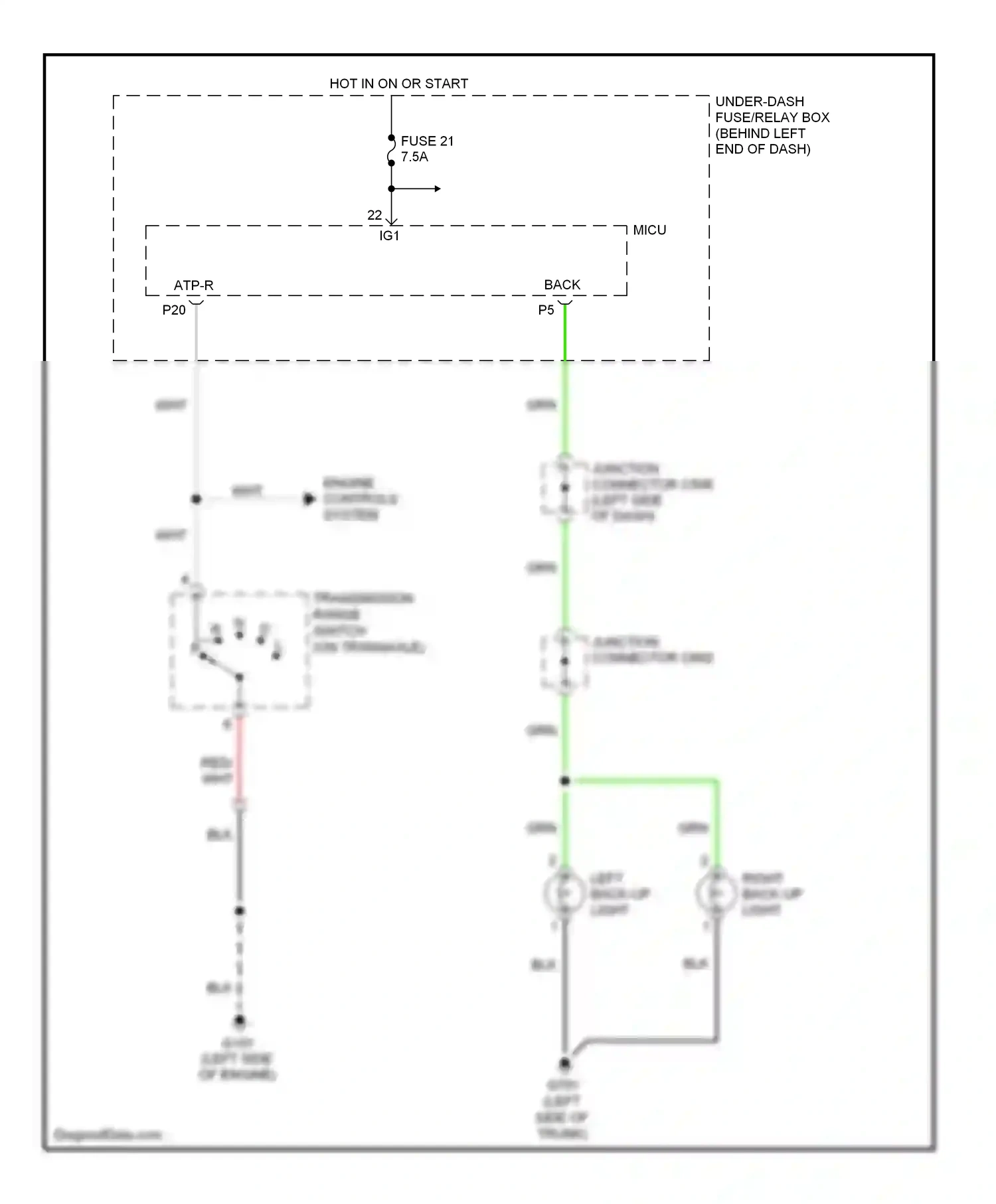 Wiring diagram left back-up light for Acura TL III (2003-2006) (1 of 4)