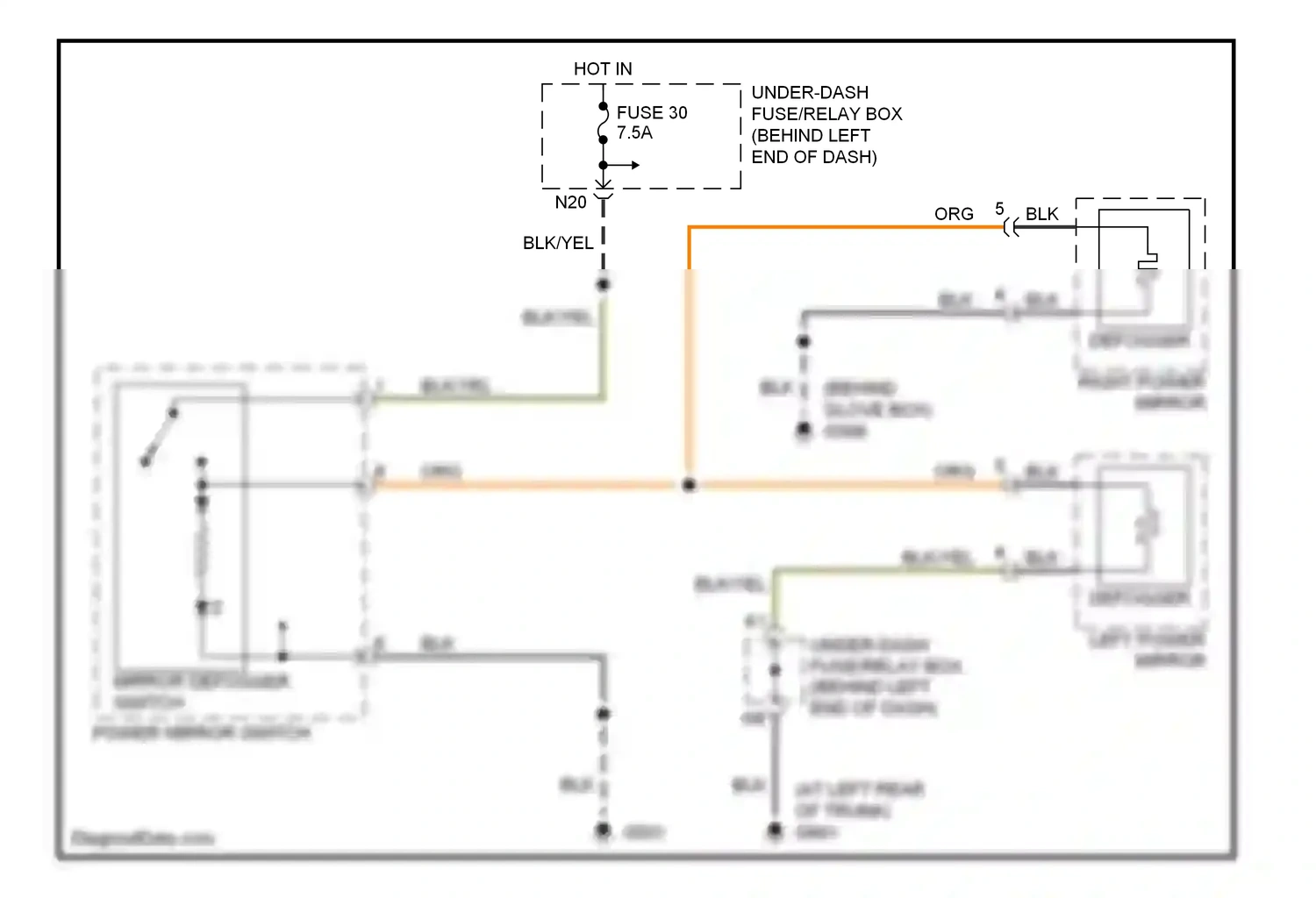 Wiring diagram mirror defogger switch for Acura TL III (2003-2006) (1 of 2)