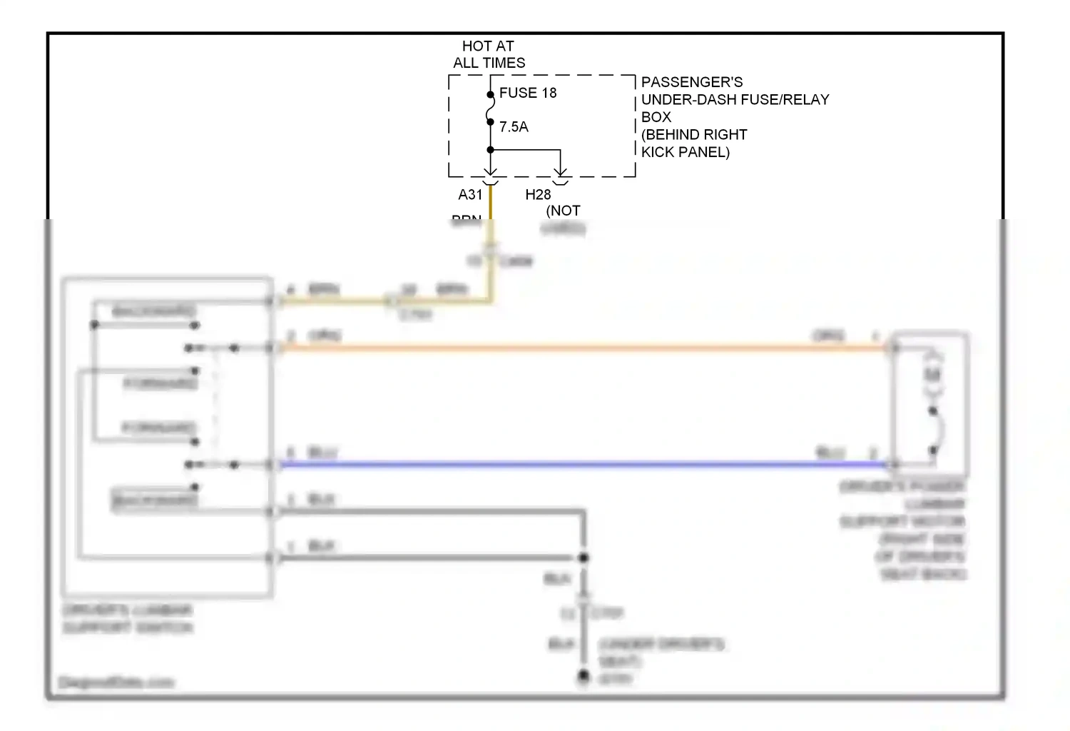 Wiring diagram driver's lumbar support switch for Acura TL IV facelift (2011-2014) (1 of 2)