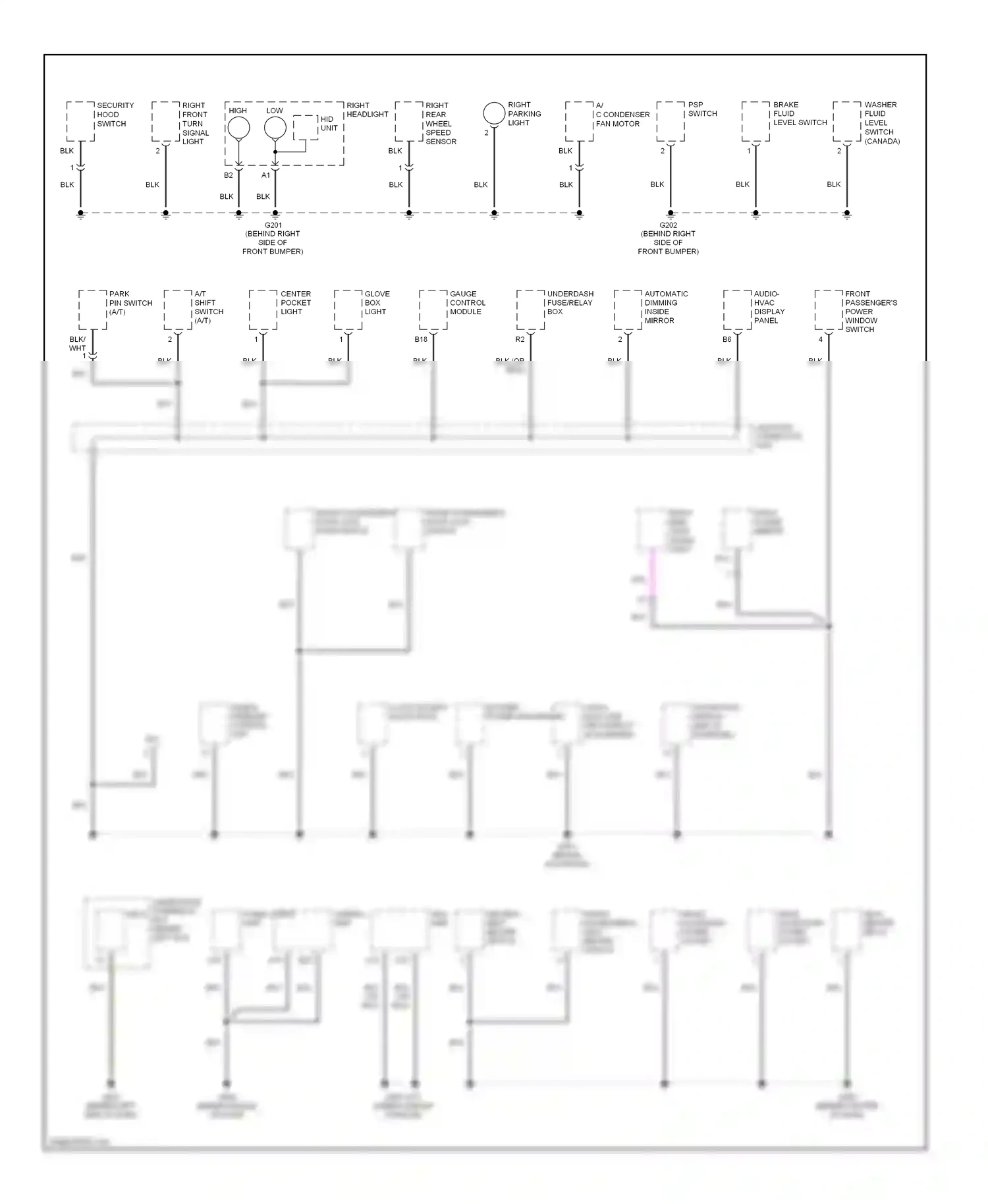 Acura TSX I (2003-2008) clock (except navigation) wiring diagram  (2 of 2)