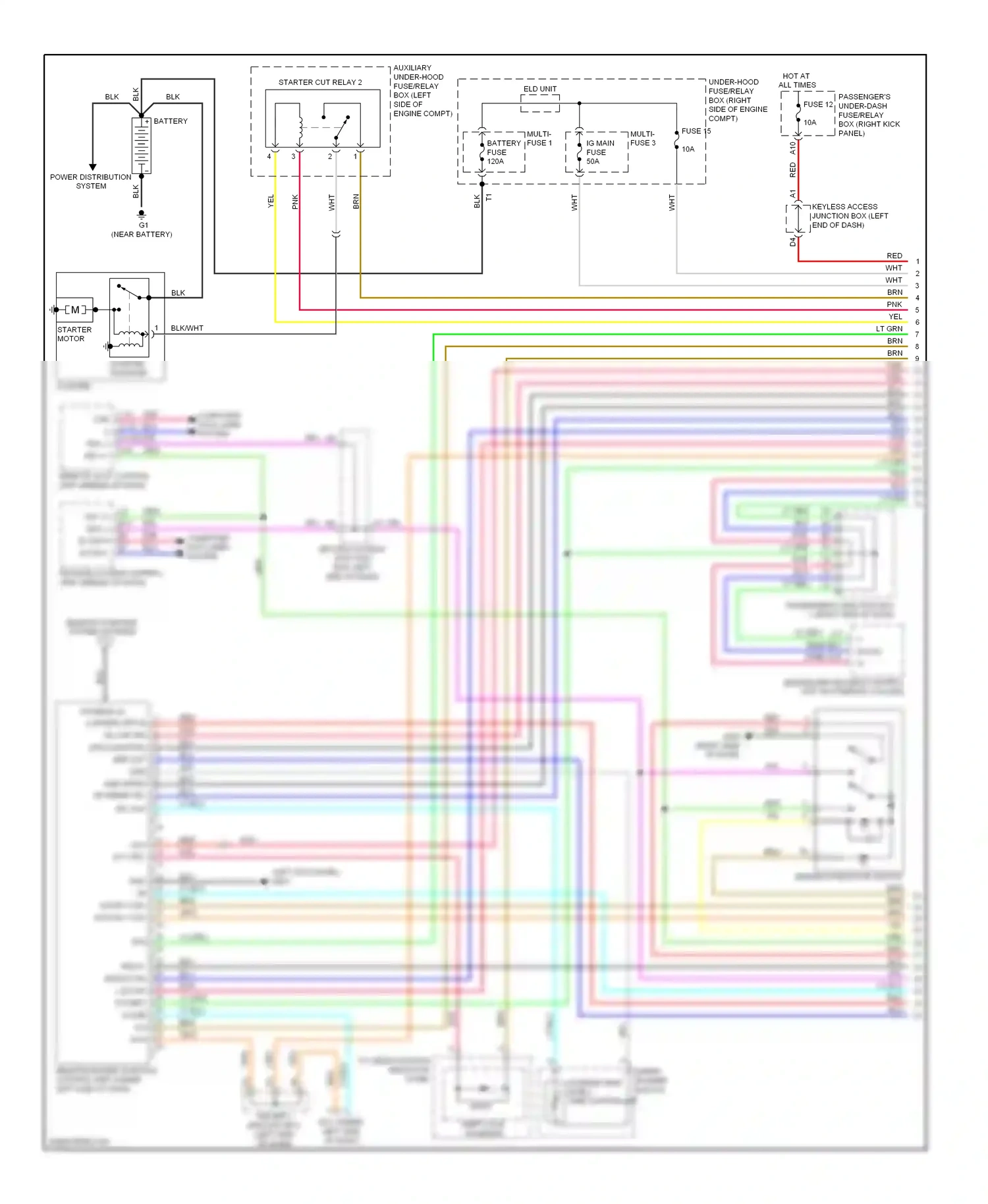 Acura ZDX I (2009-2013) remote engine starting control unit (under left side of dash) wiring diagram  (1 of 2)