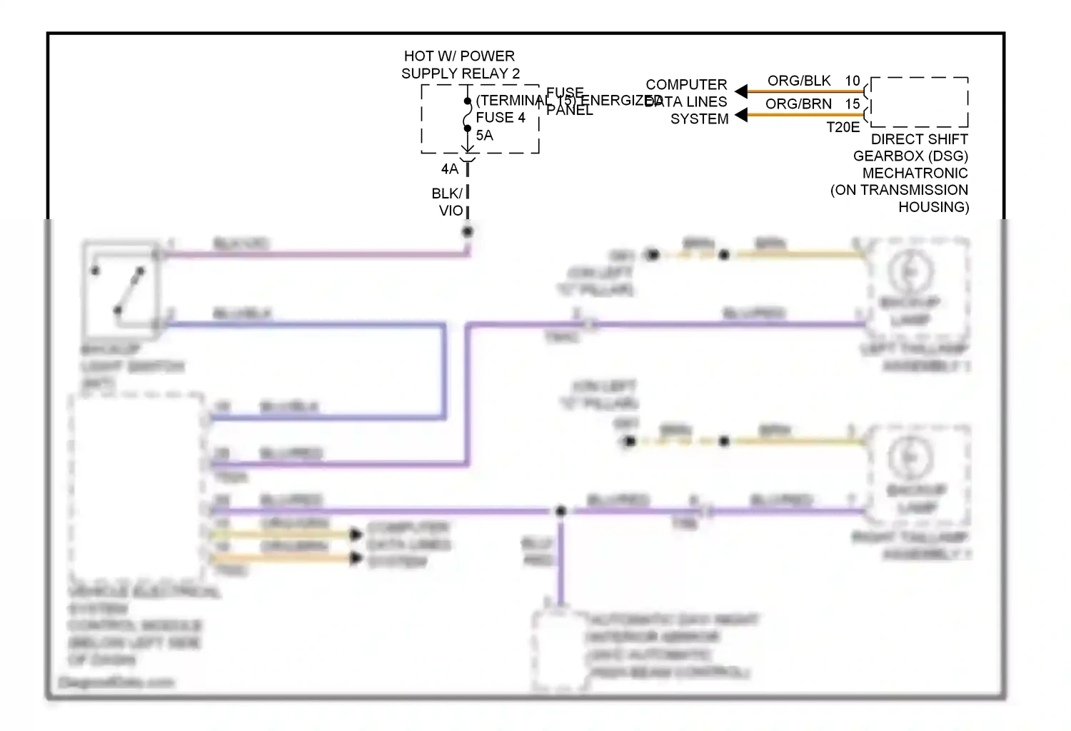 Audi A3 8P facelift 2 (2008-2013) backup light switch (m/t) wiring diagram  (1 of 1)