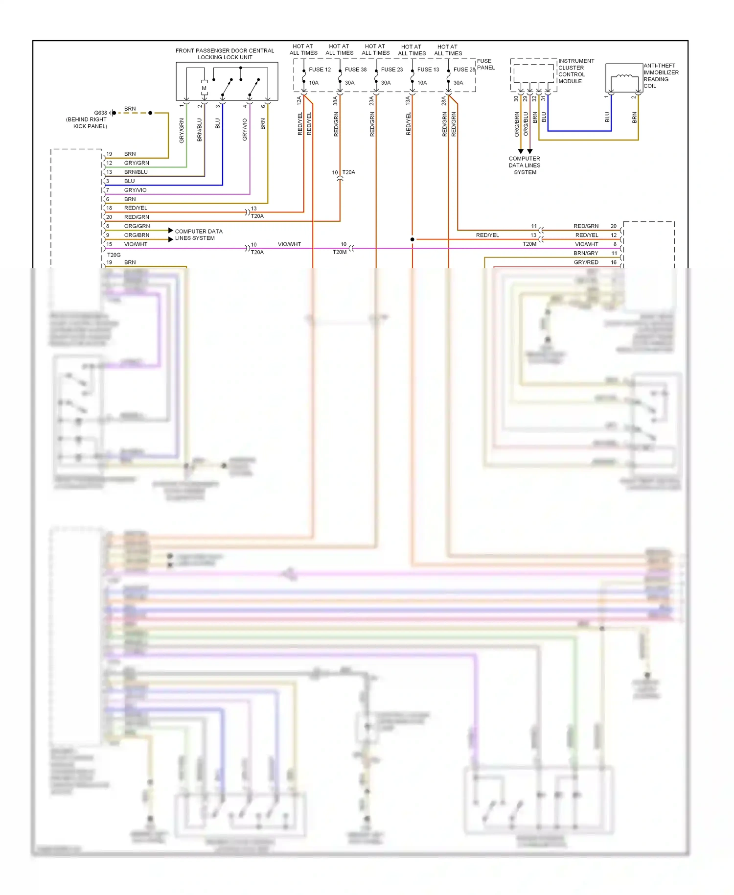 Wiring diagram front passenger interior locking button for Audi A3 8P facelift 2 (2008-2013) (1 of 3)