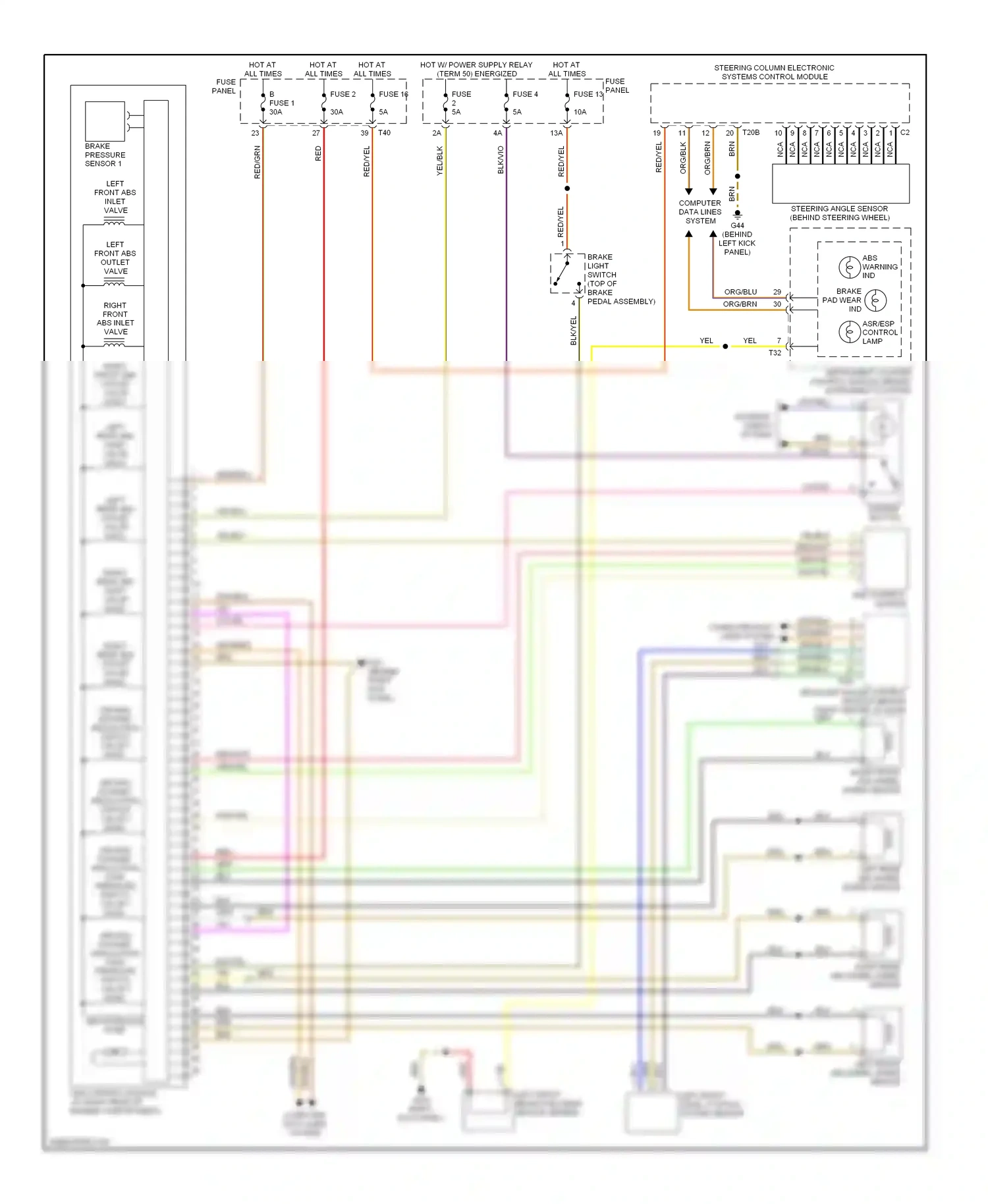 Audi A3 8P facelift (2004-2008) (behind left kick panel) wiring diagram  (1 of 28)
