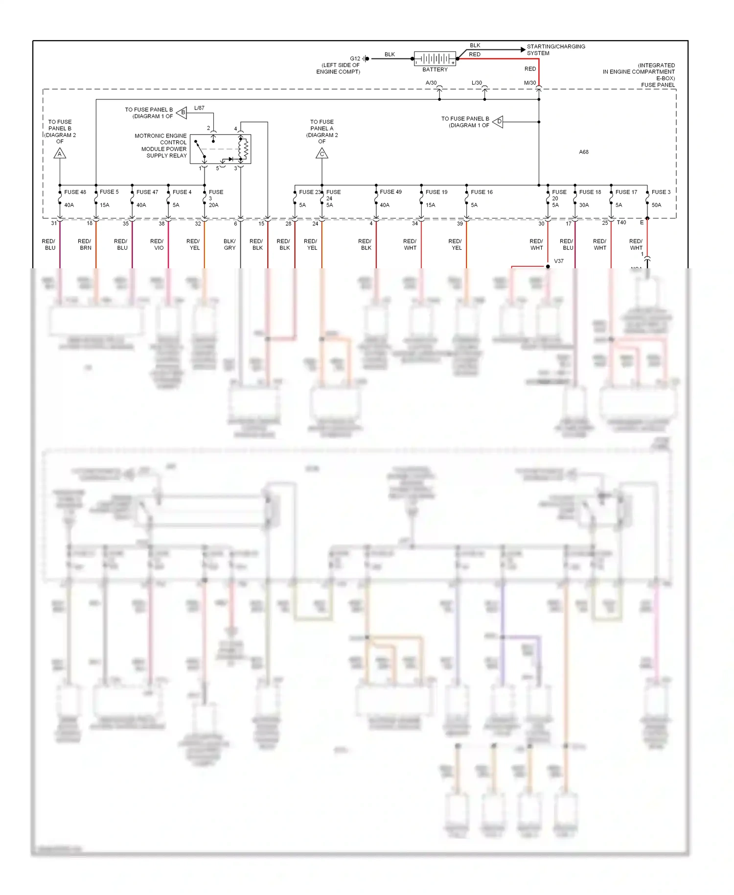 Audi A3 8P facelift (2004-2008) (integrated in engine compartment e-box) fuse panel b wiring diagram  (1 of 1)