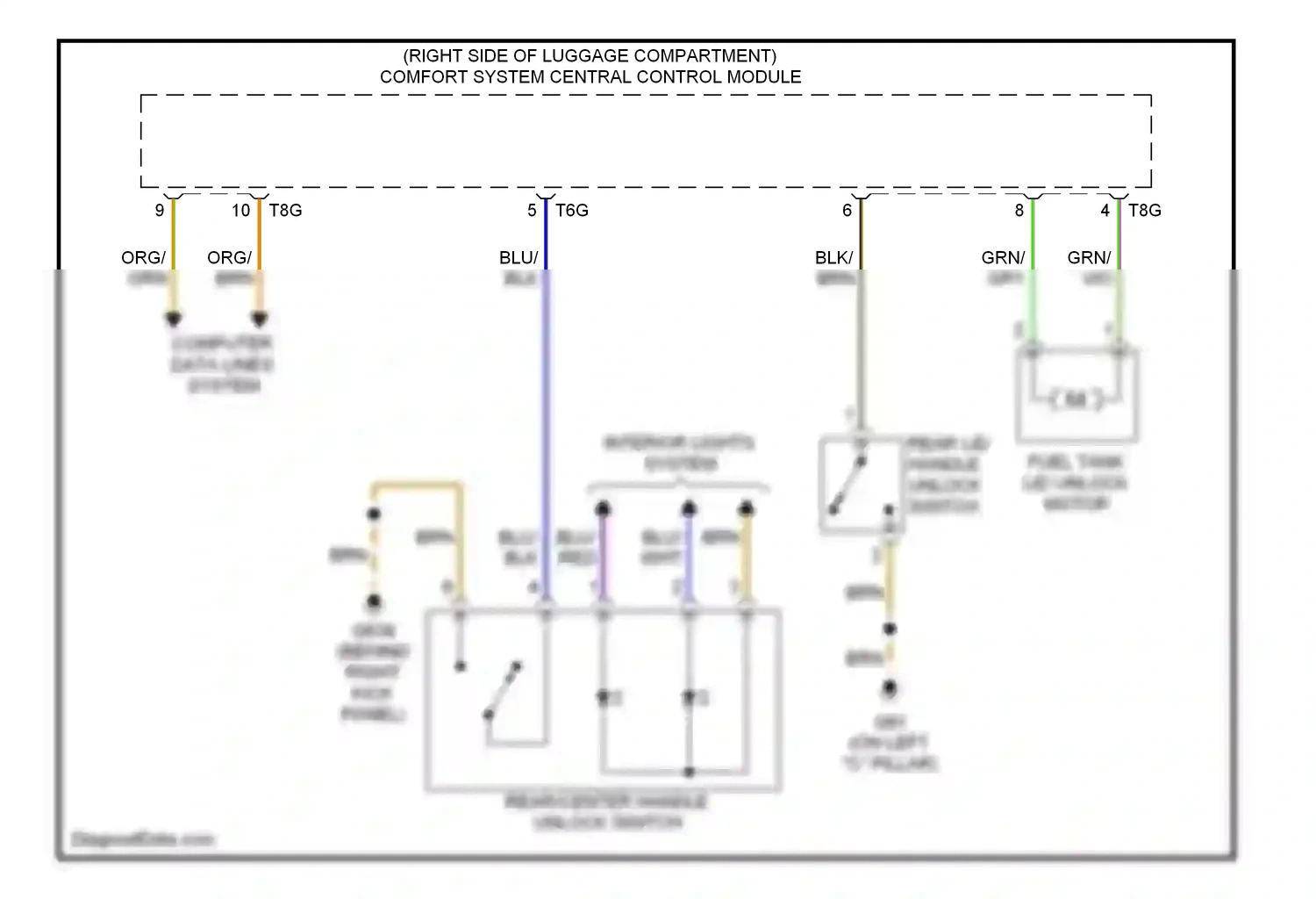 Audi A3 8P facelift (2004-2008) rear lid handle unlock switch wiring diagram  (1 of 1)