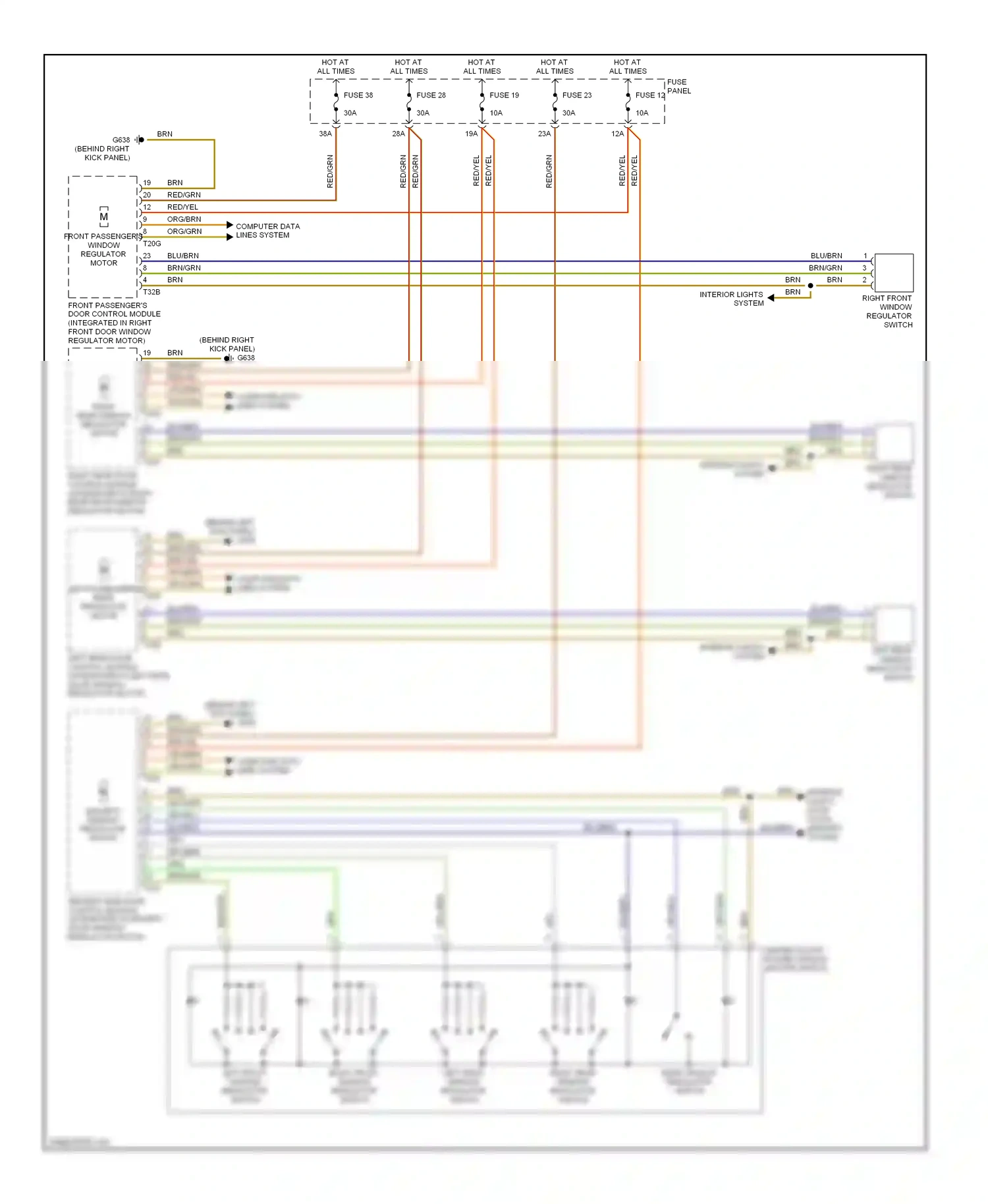 Audi A3 8P facelift (2004-2008) right front window regulator switch wiring diagram  (1 of 1)