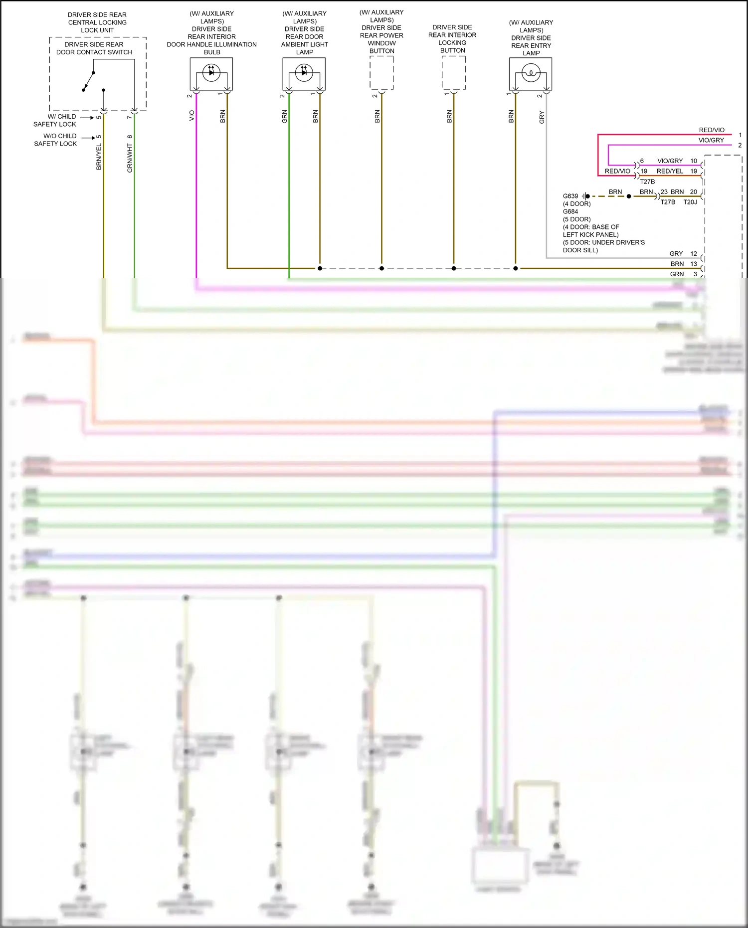 Wiring diagram driver side rear power window button for Audi A3 8V facelift (2016-2020) (1 of 3)