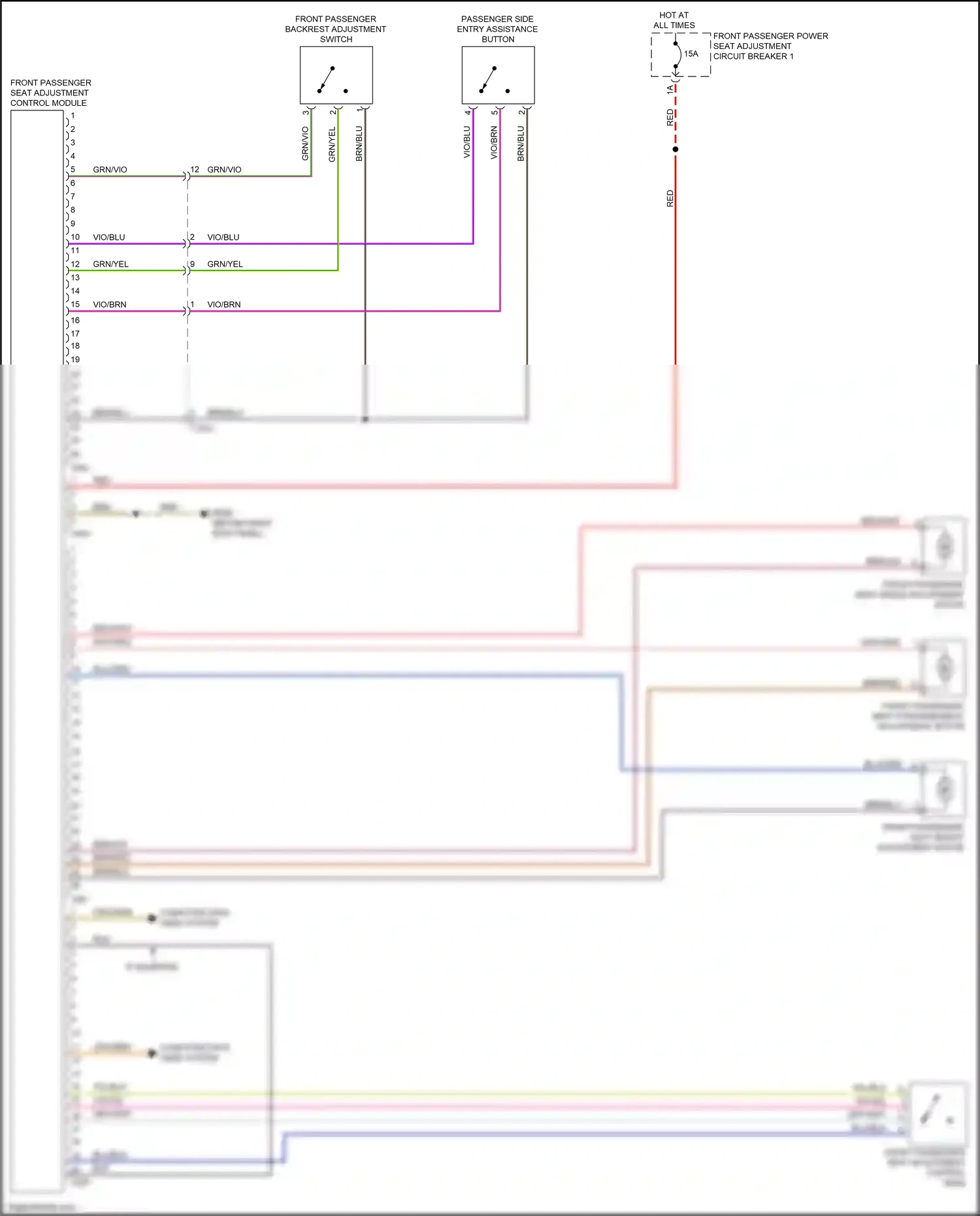 Wiring diagram front passenger backrest adjustment switch for Audi A3 8V facelift (2016-2020) (1 of 2)