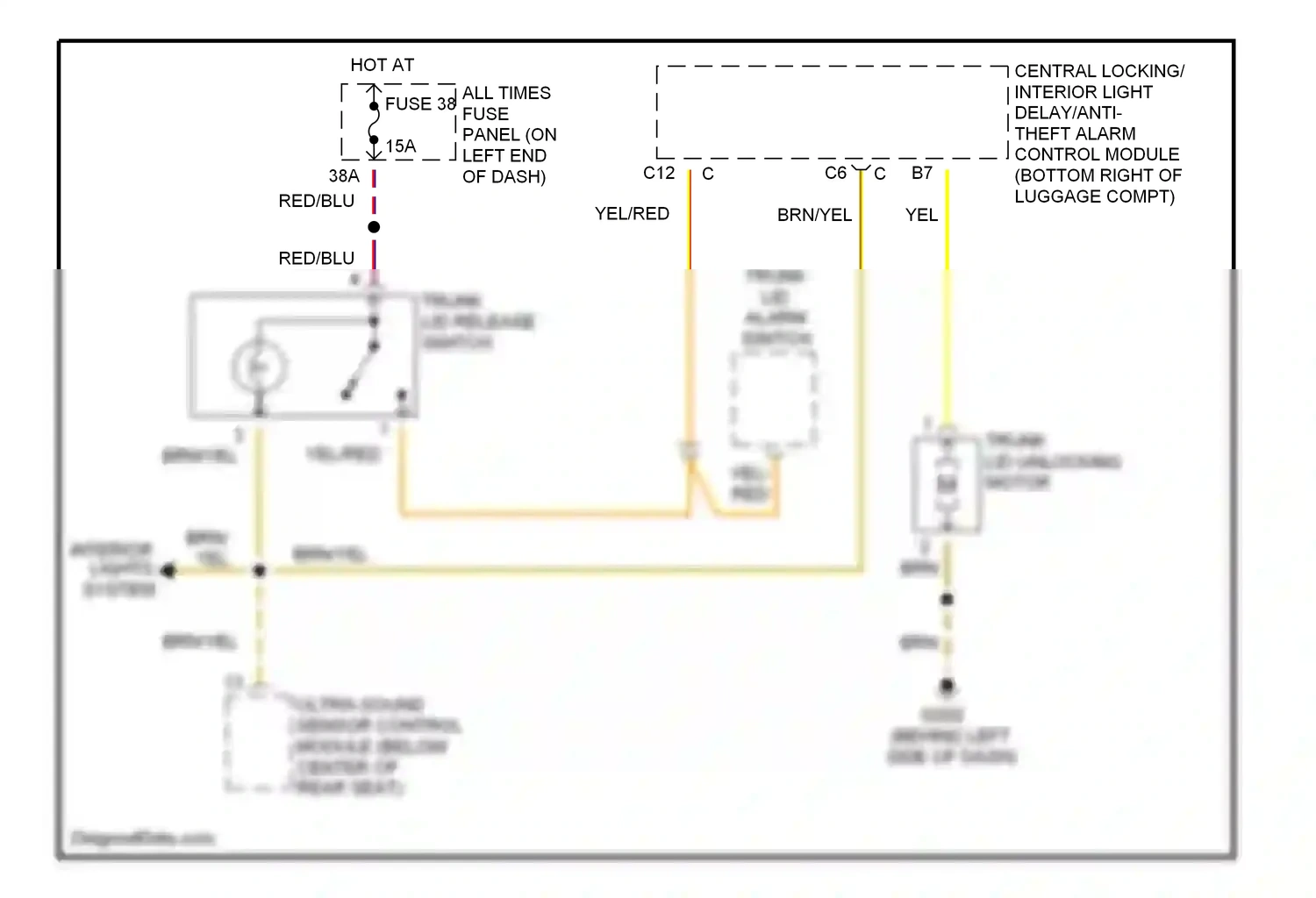 Wiring diagram trunk lid alarm switch for Audi A4 B5 facelift (1999-2001) (2 of 2)