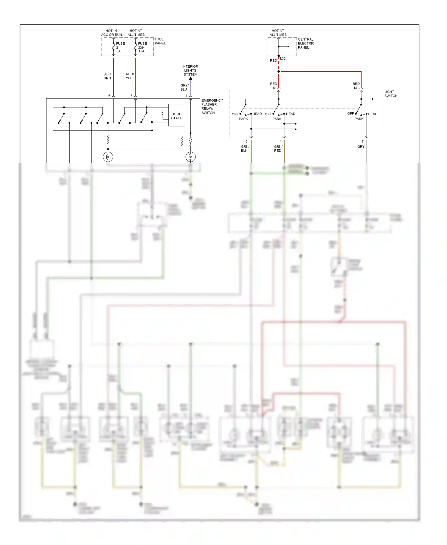 Audi A4 B5 (1994-1999) emergency flasher relay/ switch wiring diagram  (2 of 2)