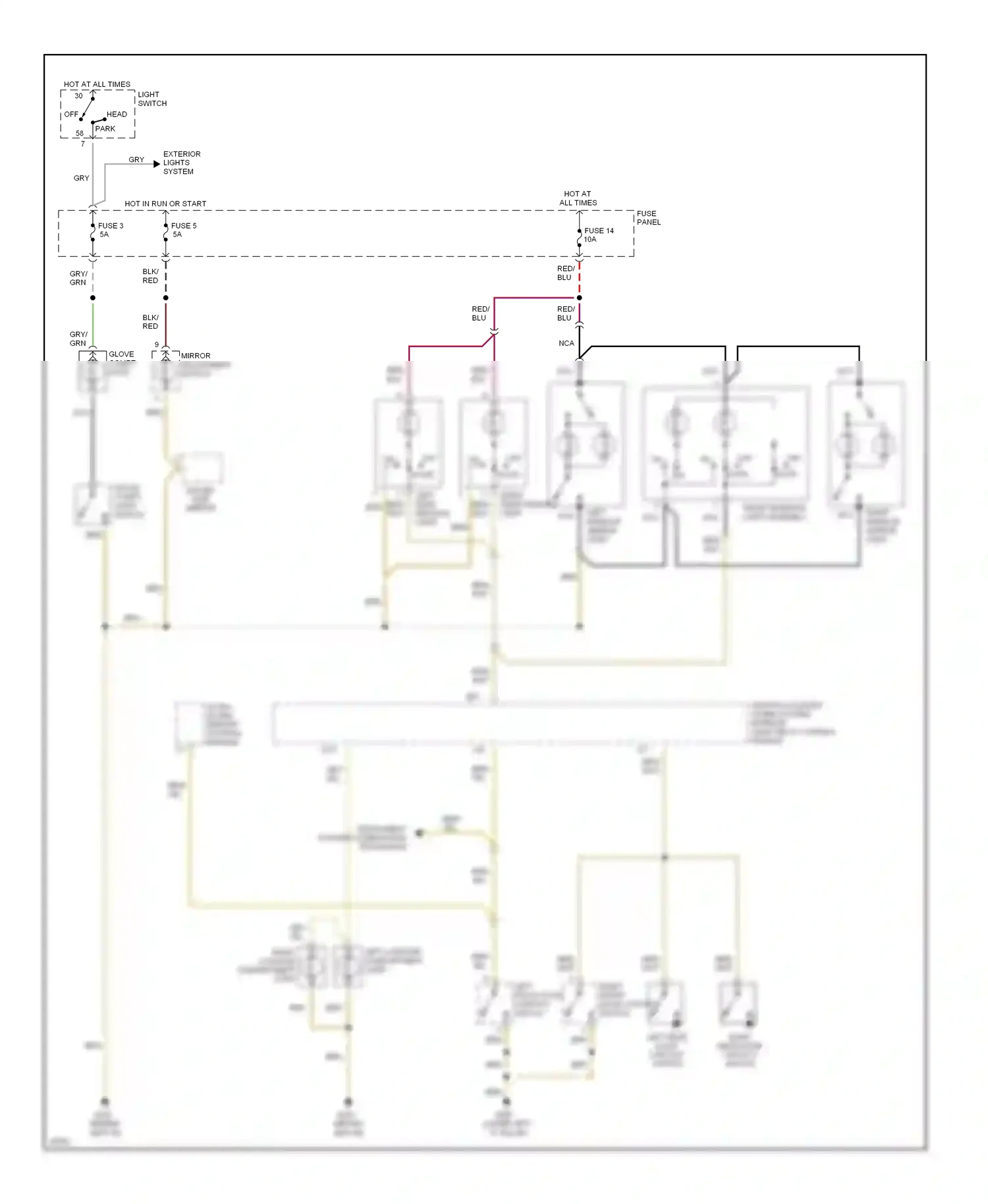 Audi A4 B5 (1994-1999) right make-up mirror light wiring diagram  (1 of 1)