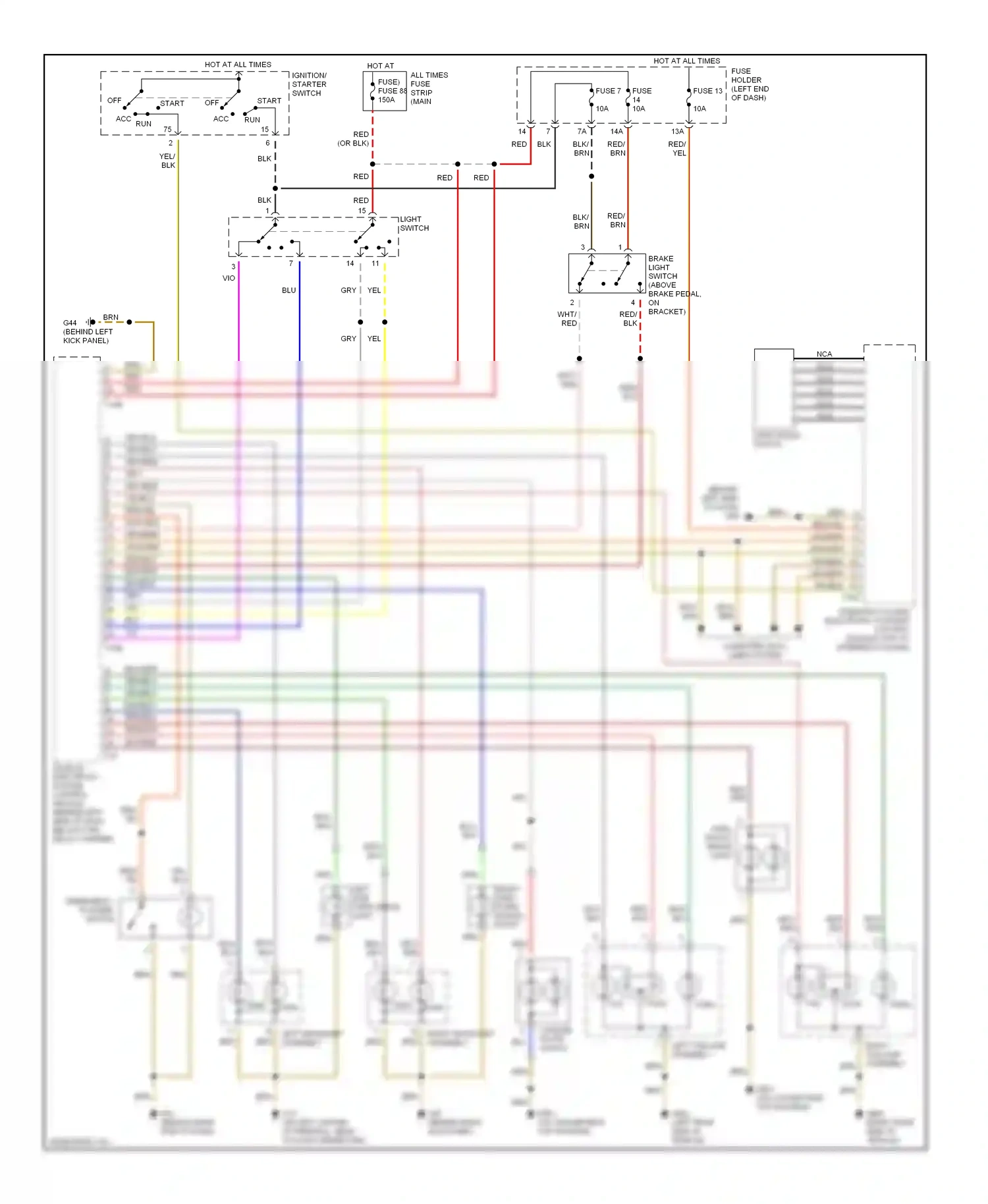 Audi A4 B6 (2000-2006) (behind left kick panel) wiring diagram  (4 of 10)