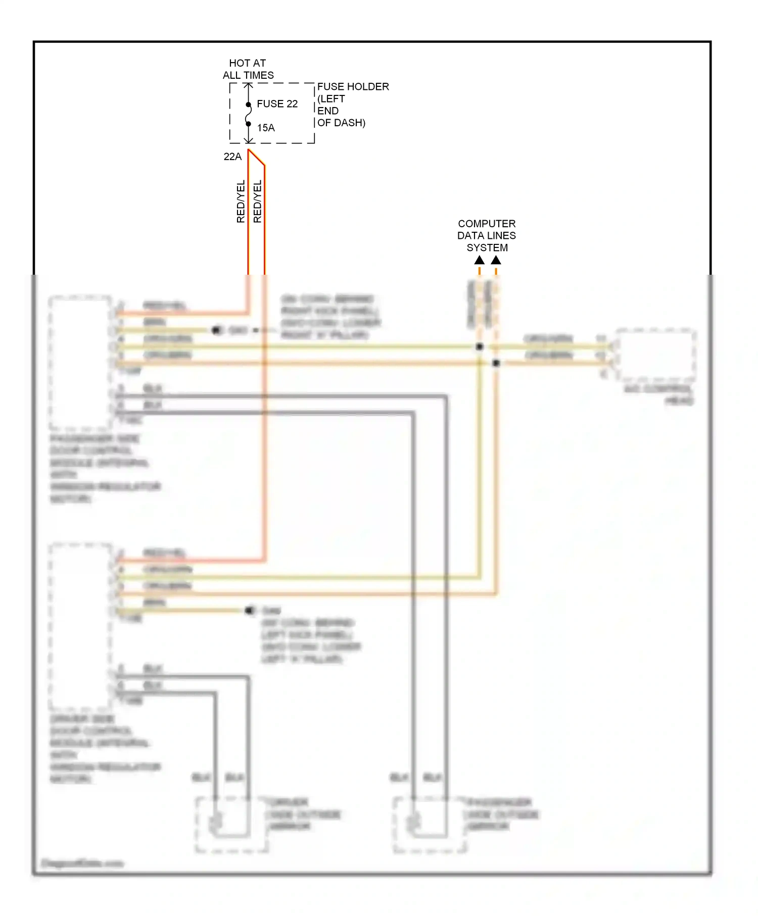 Audi A4 B6 (2000-2006) driver side door control module (integral with window regulator motor) wiring diagram  (3 of 11)
