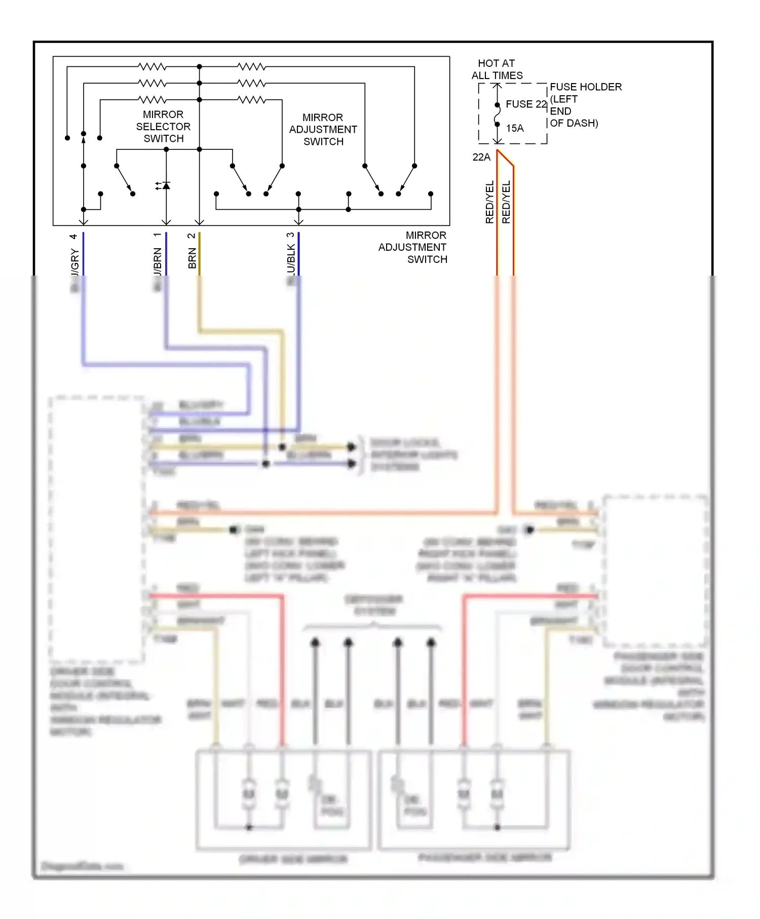 Audi A4 B6 (2000-2006) driver side mirror wiring diagram  (1 of 1)