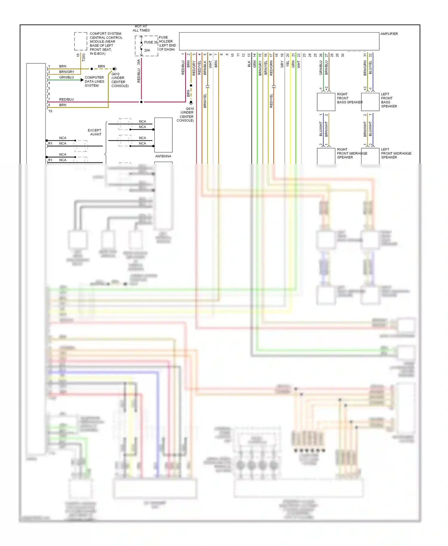 Audi A4 B6 (2000-2006) left front midrange speaker wiring diagram  (2 of 3)