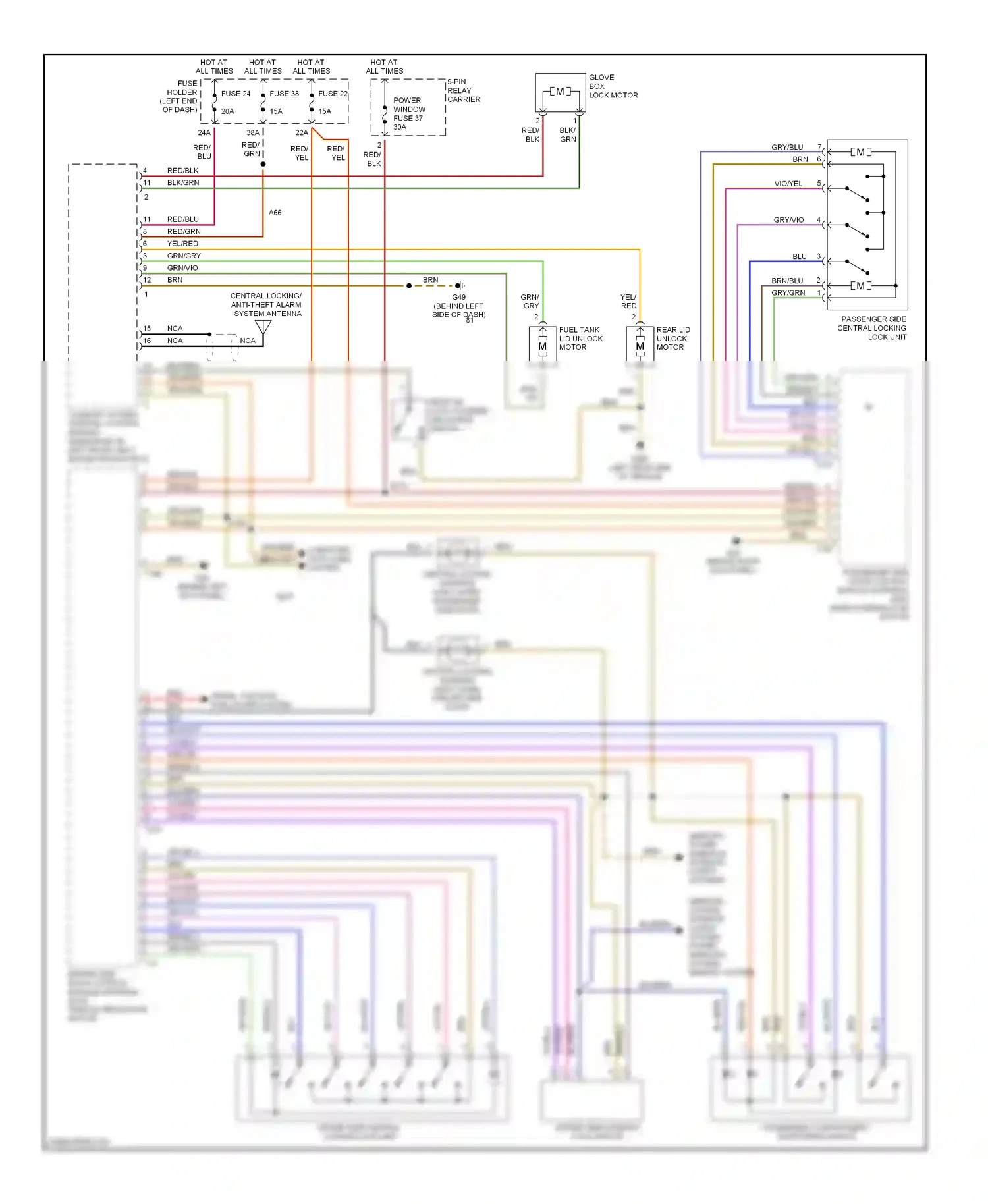 Audi A4 B6 (2000-2006) mirrors, power windows, interior lights systems wiring diagram  (1 of 5)