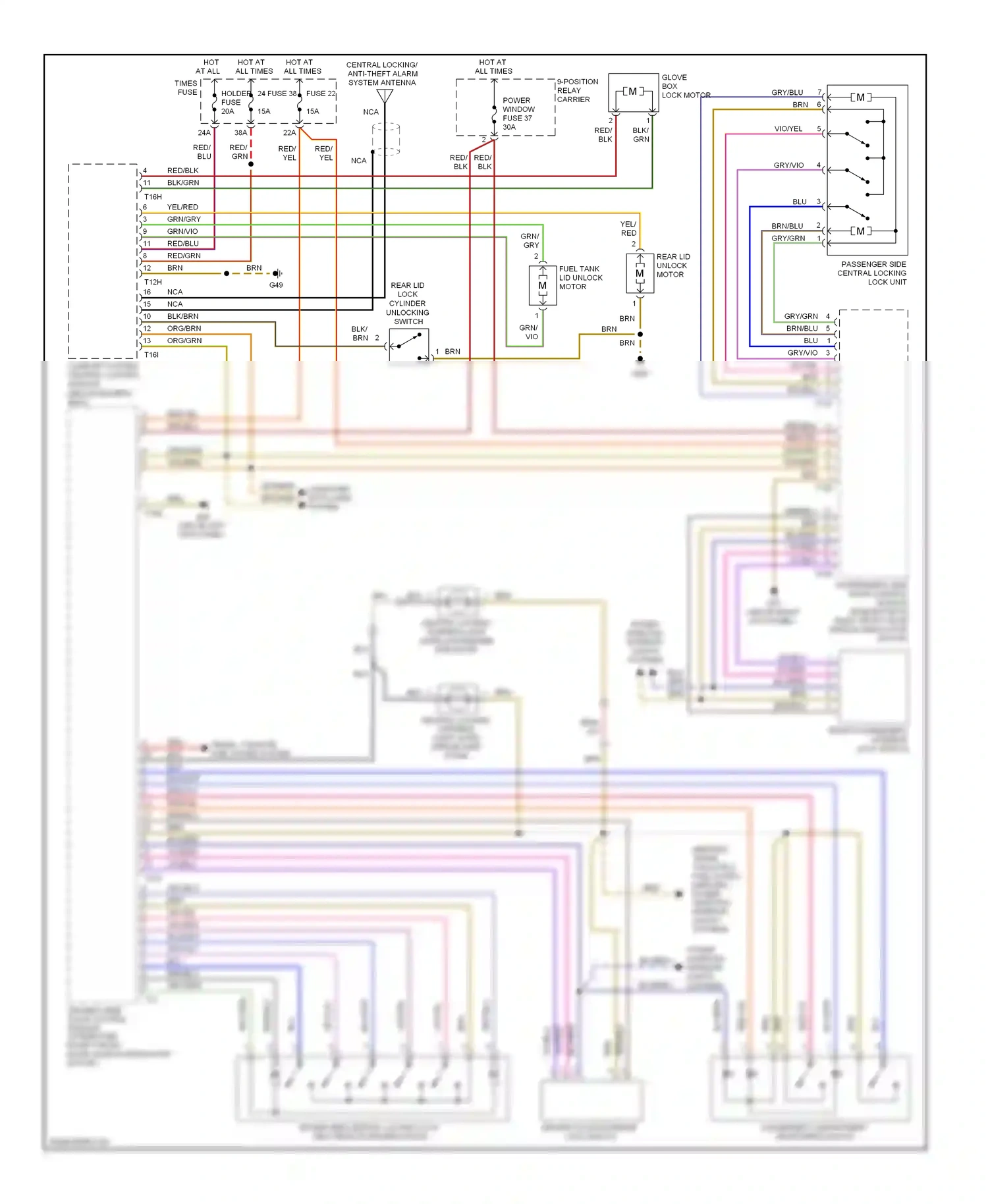 Audi A4 B7 (2004-2009) central locking warning light (safe) (driver side door) wiring diagram  (1 of 1)