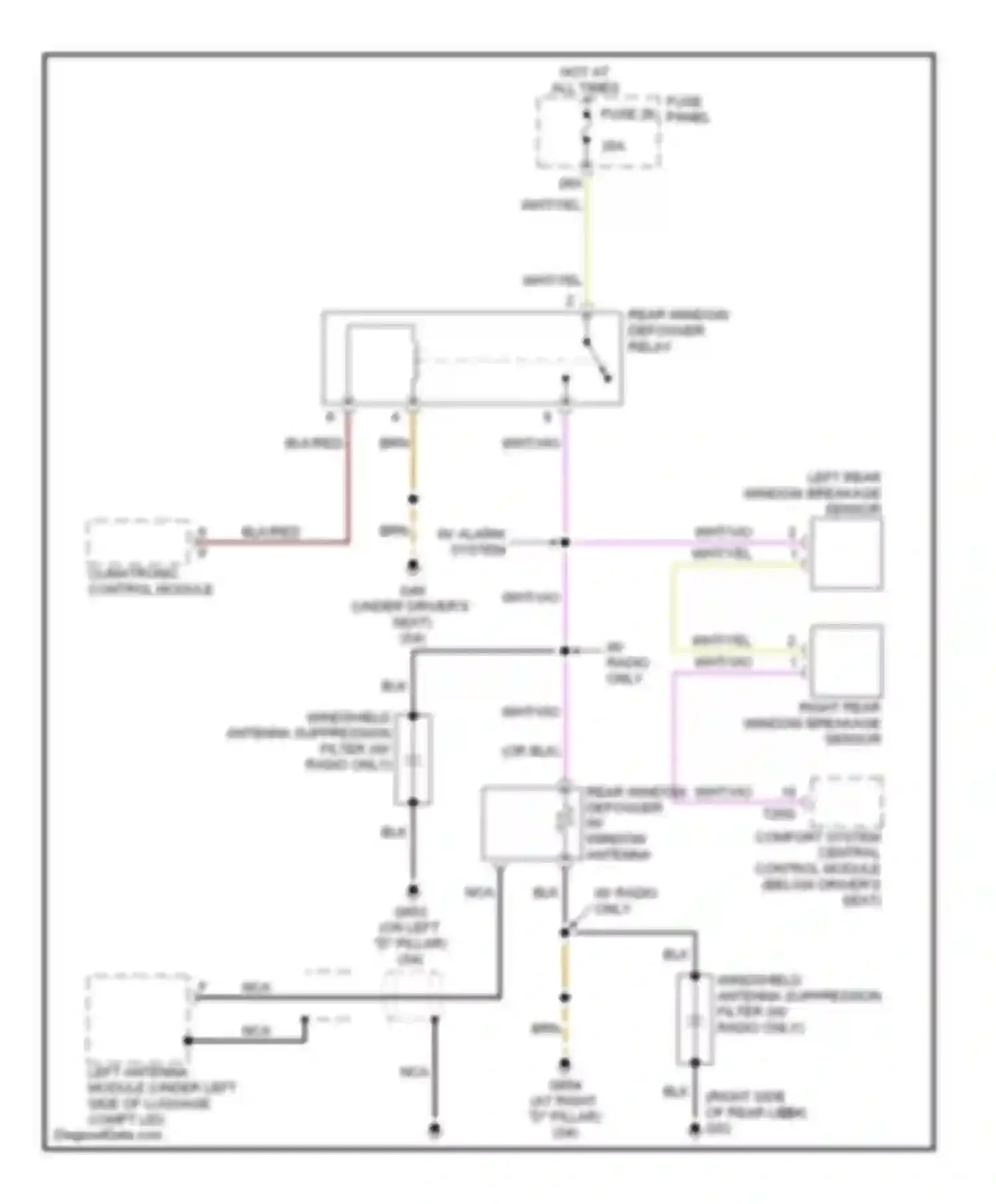 Wiring diagram left rear window breakage sensor for Audi A4 B7 (2004-2009) (1 of 1)