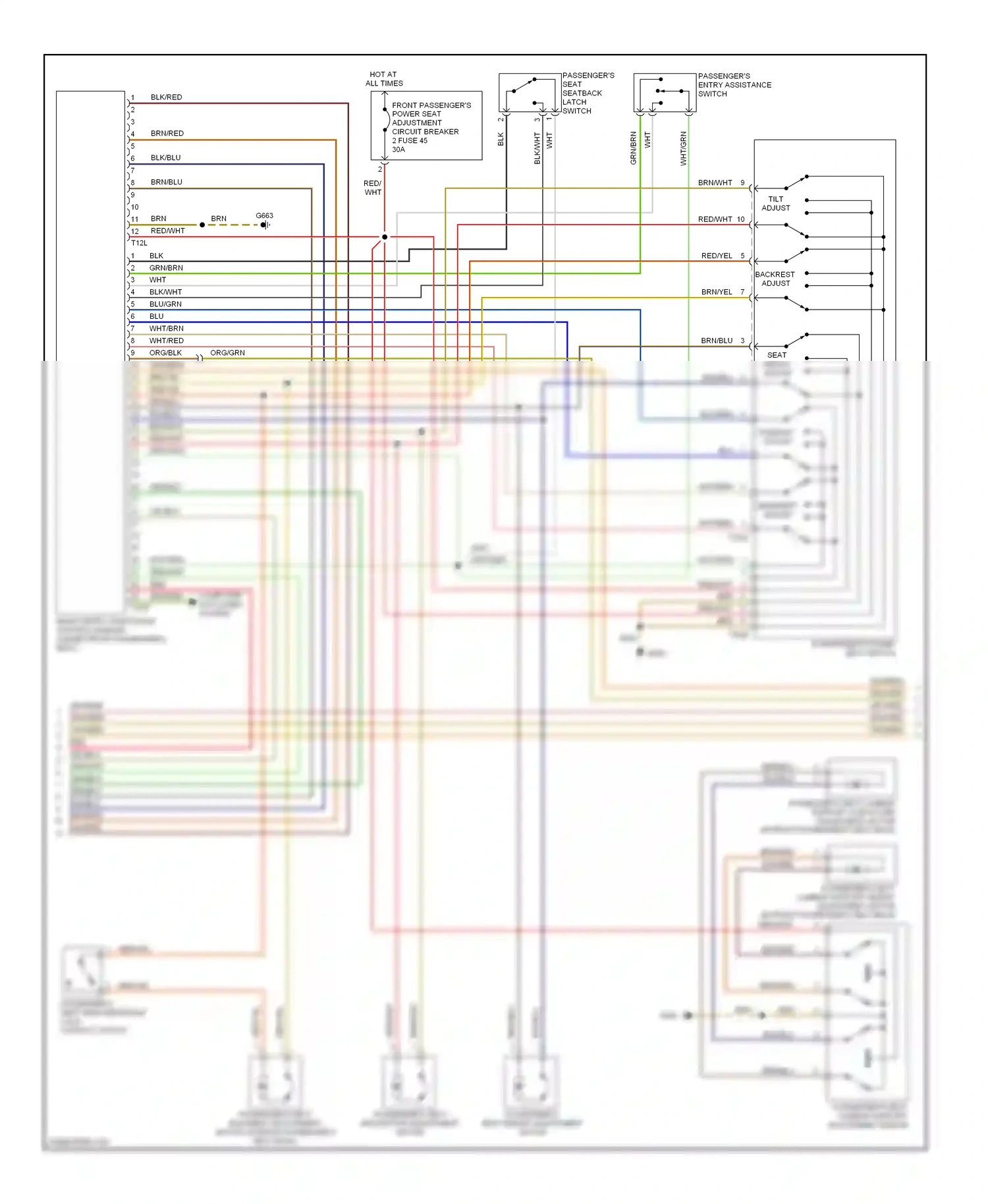Audi A4 B7 (2004-2009) right entry assistance control module (under front passenger's seat) wiring diagram  (1 of 1)