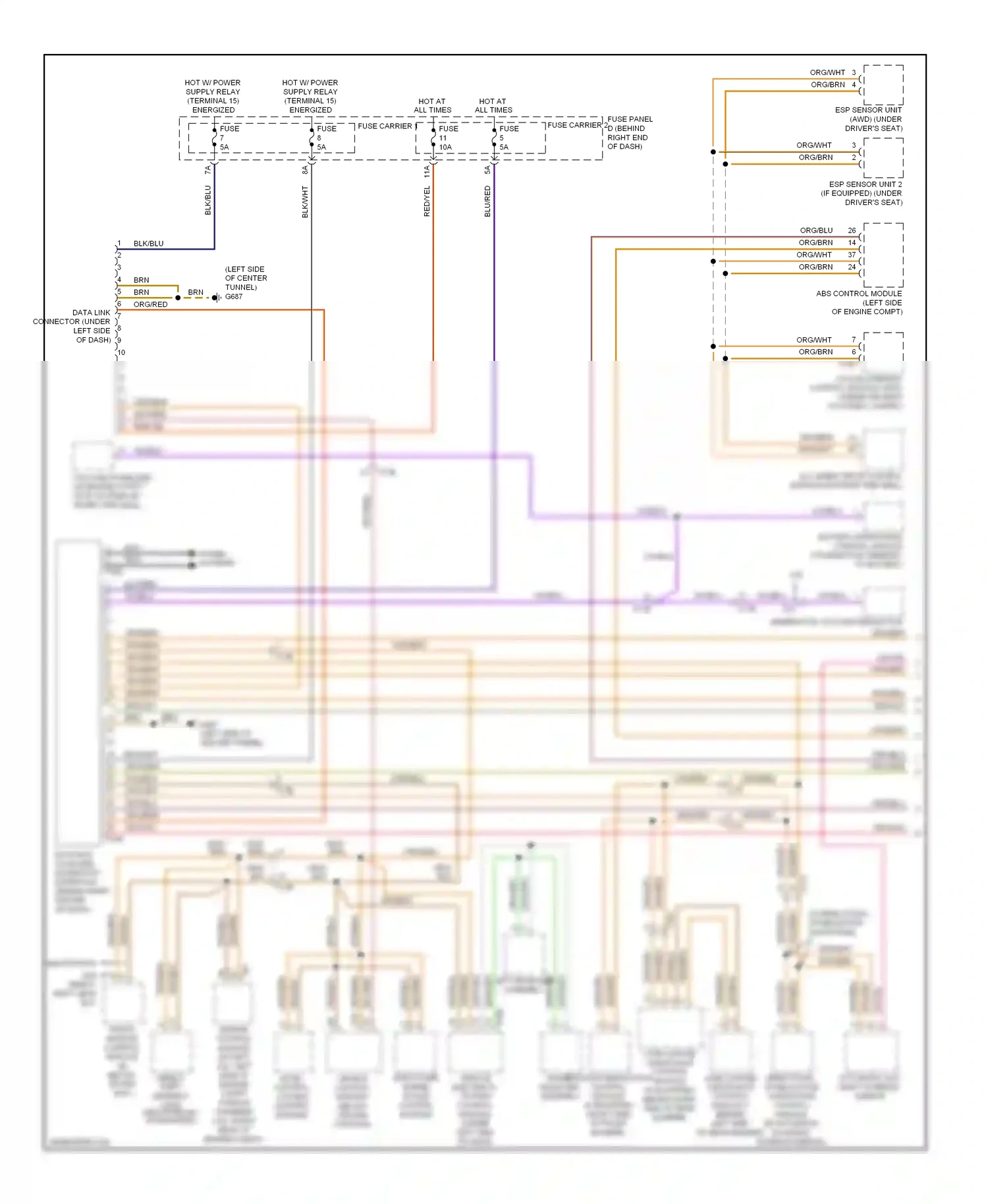 Audi A4 B8 facelift (2011-2015) abs control module (left side of engine compt) wiring diagram  (3 of 4)