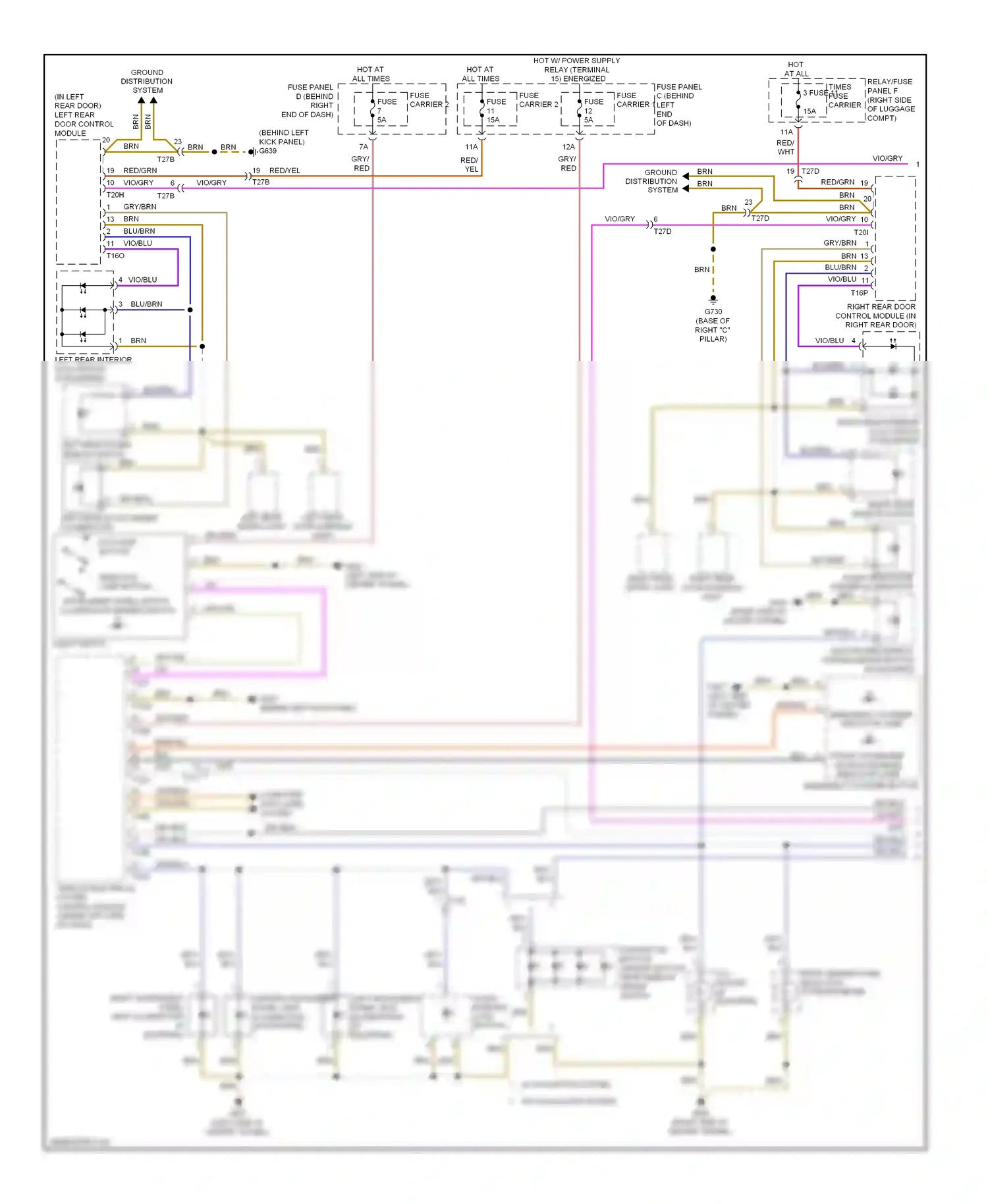 Wiring diagram right rear window switch for Audi A4 B8 facelift (2011-2015) (1 of 2)