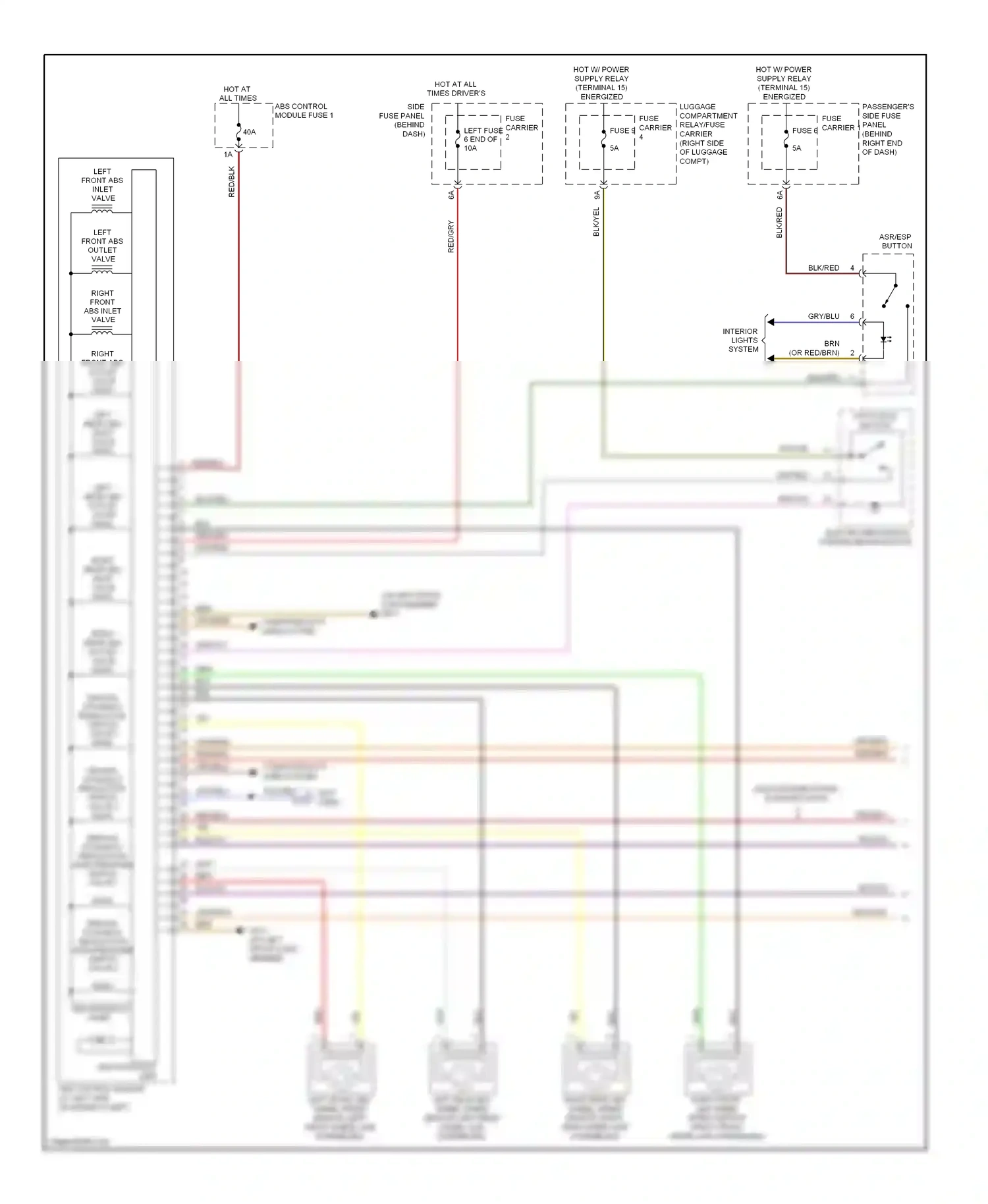 Audi A4 B8 (2007-2012) abs control module (at left side of engine compt) wiring diagram  (1 of 1)