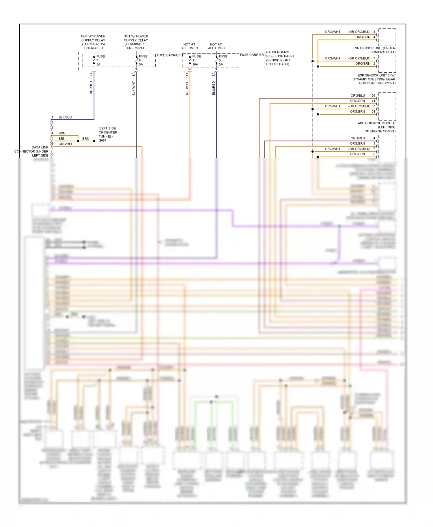 Audi A4 B8 (2007-2012) data bus on board diagnostic interface (behind center of dash) wiring diagram  (2 of 5)