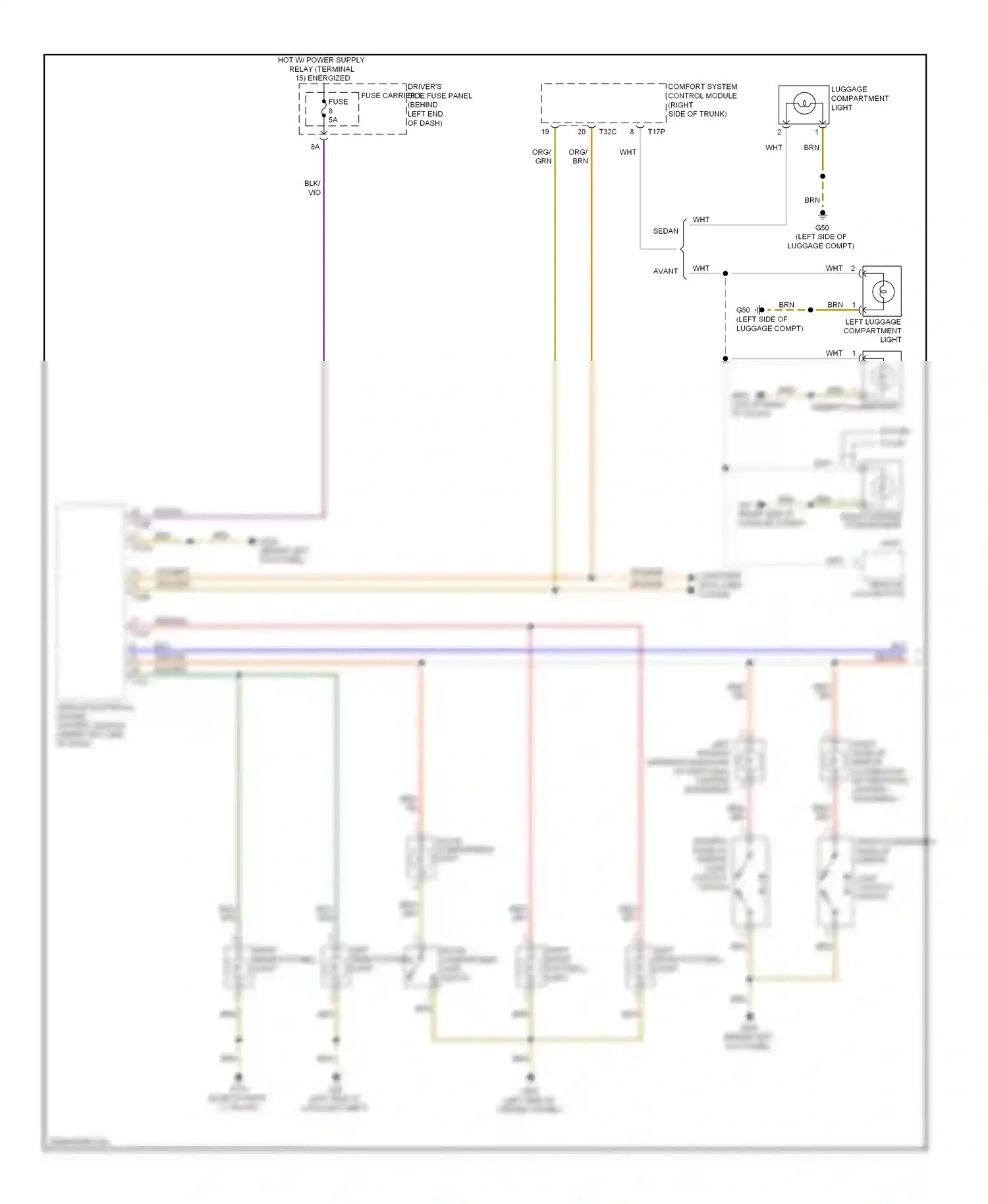 Audi A4 B8 (2007-2012) luggage compartment light wiring diagram  (1 of 1)
