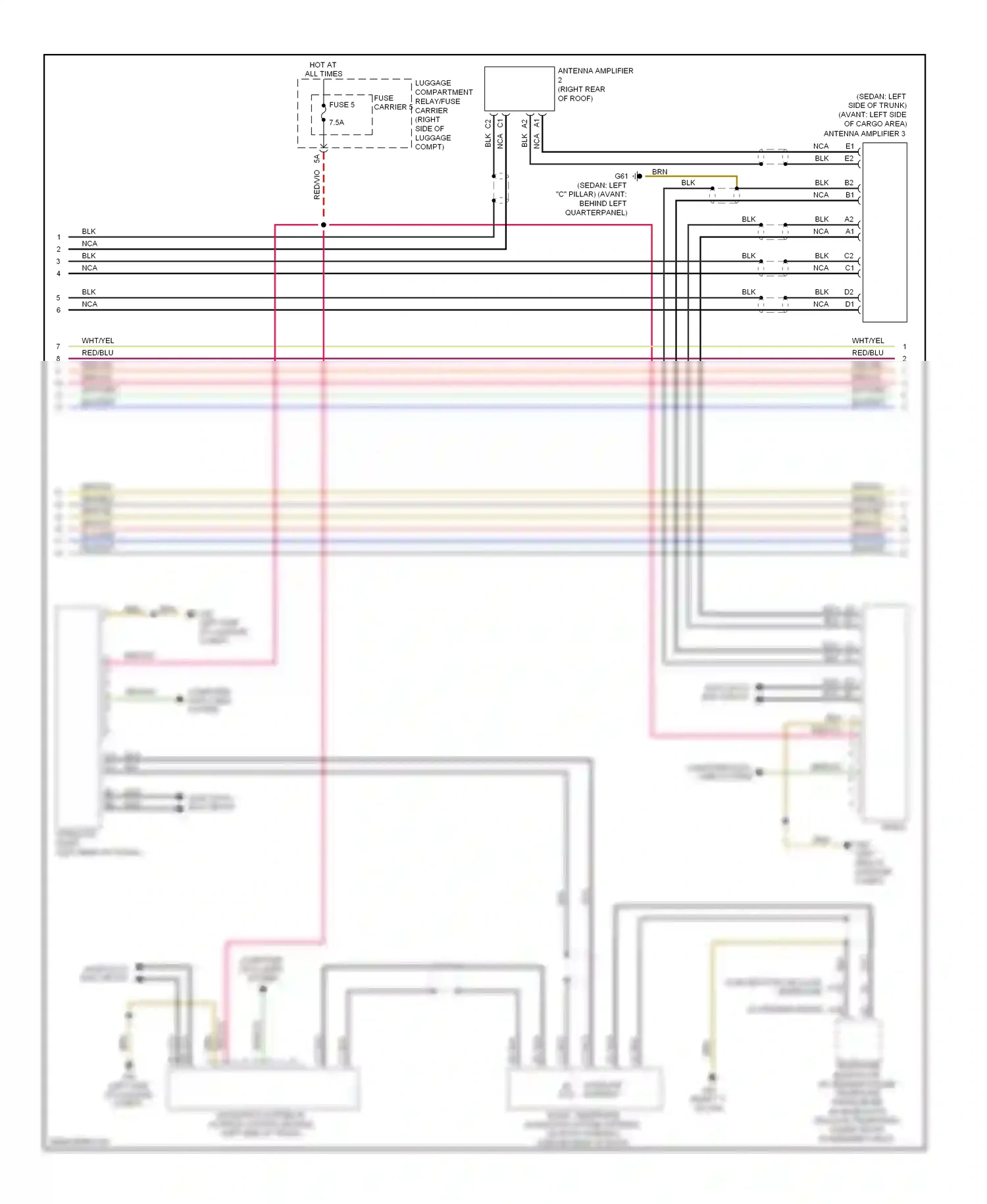 Audi A4 B8 (2007-2012) navigation system w/ cd drive control module (left side of trunk) wiring diagram  (3 of 5)