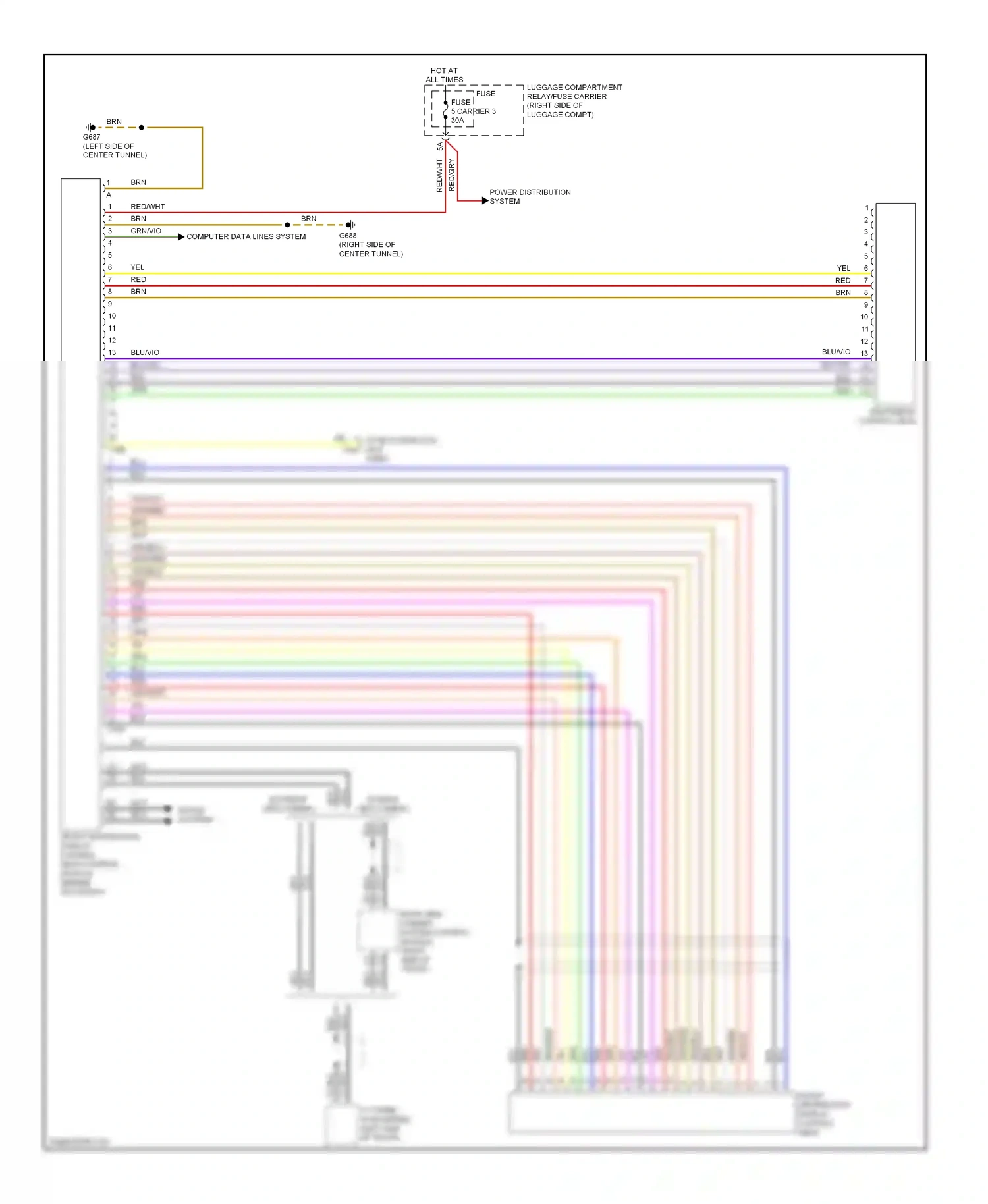 Audi A4 B8 (2007-2012) rear view camera system control module (right side of trunk) wiring diagram  (1 of 2)