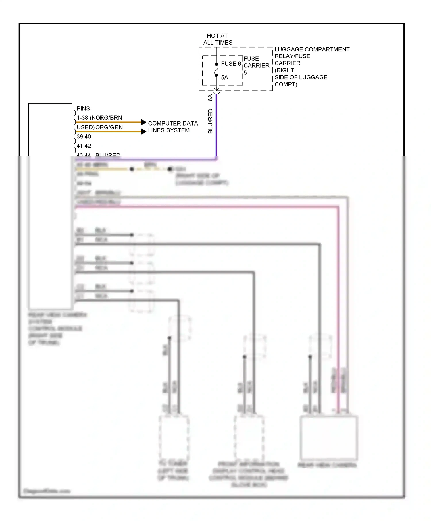 Audi A4 B8 (2007-2012) rear view camera system control module (right side of trunk) wiring diagram  (2 of 2)